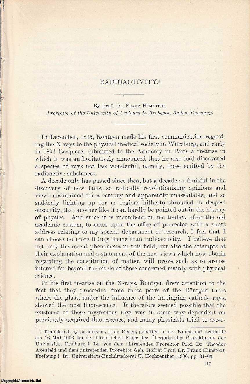 Franz Himstedt - Radioactivity. An original article from the Report of the Smithsonian Institution, 1906.
