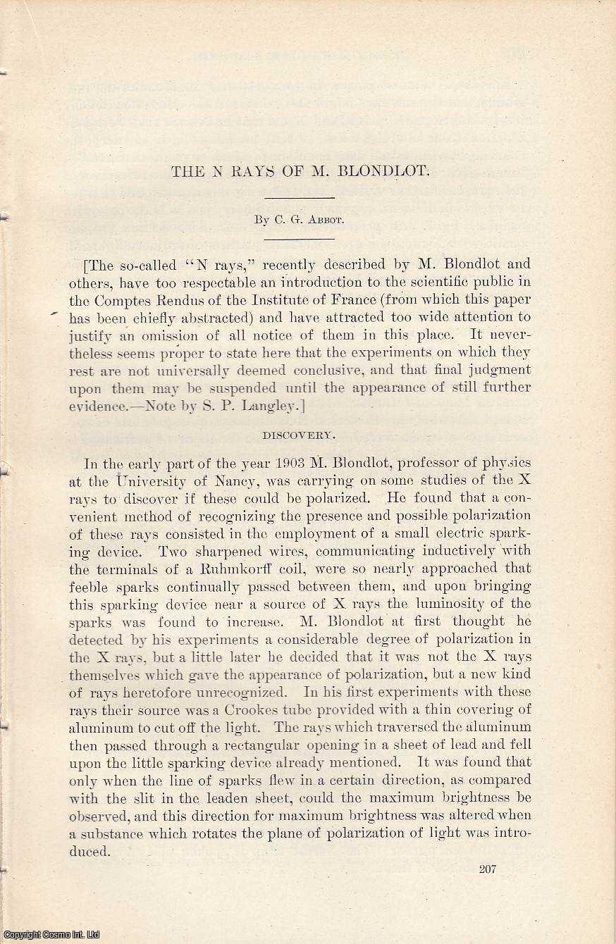Charles G. Abbot - N Rays of M. Blondlot. An original article from the Report of the Smithsonian Institution, 1903.