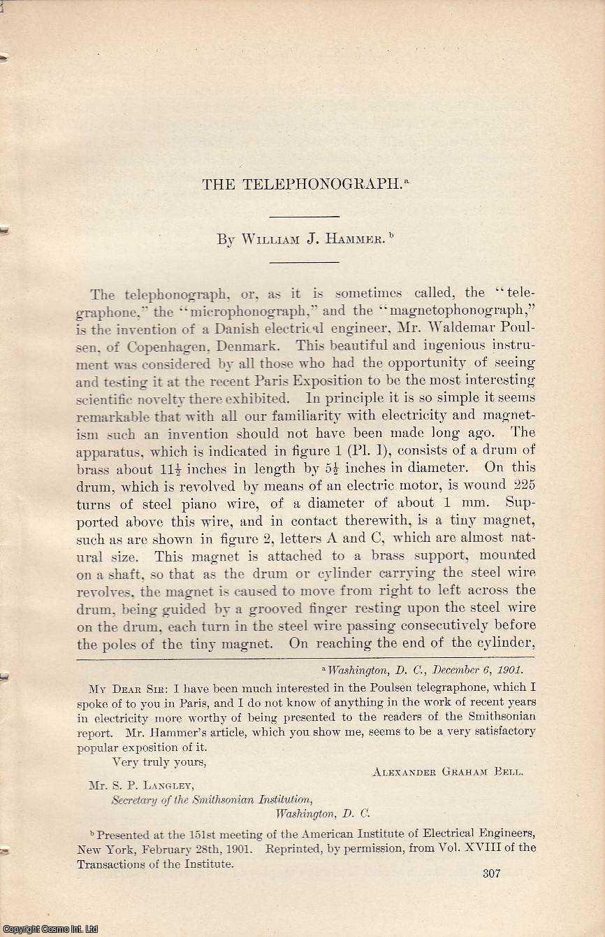 HAMMER, WILLIAM J. - Telephonograph. An original article from the Report of the Smithsonian Institution, 1901.