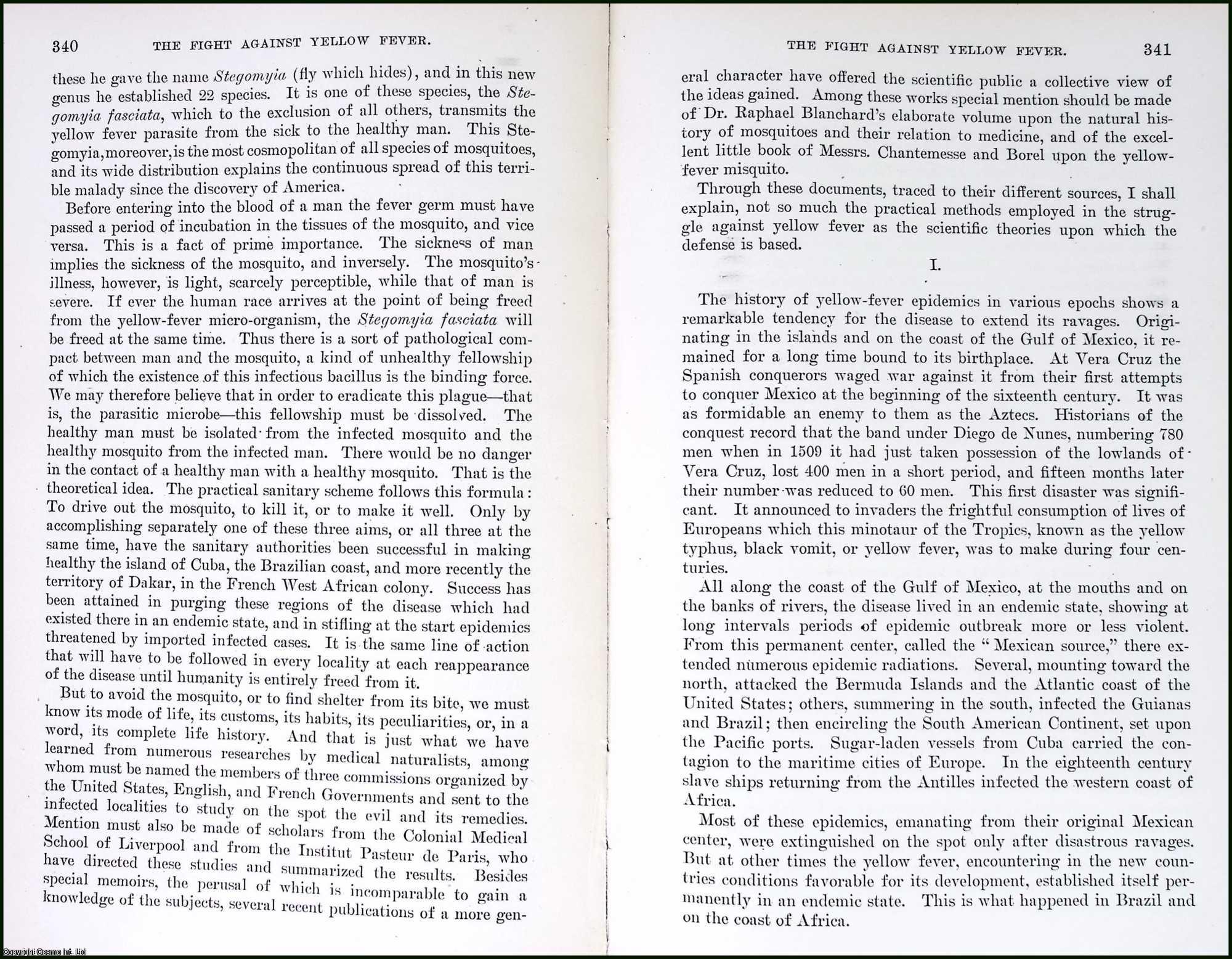 DASTRE, A. - The Fight against Yellow Fever. An original article from the Report of the Smithsonian Institution, 1905.