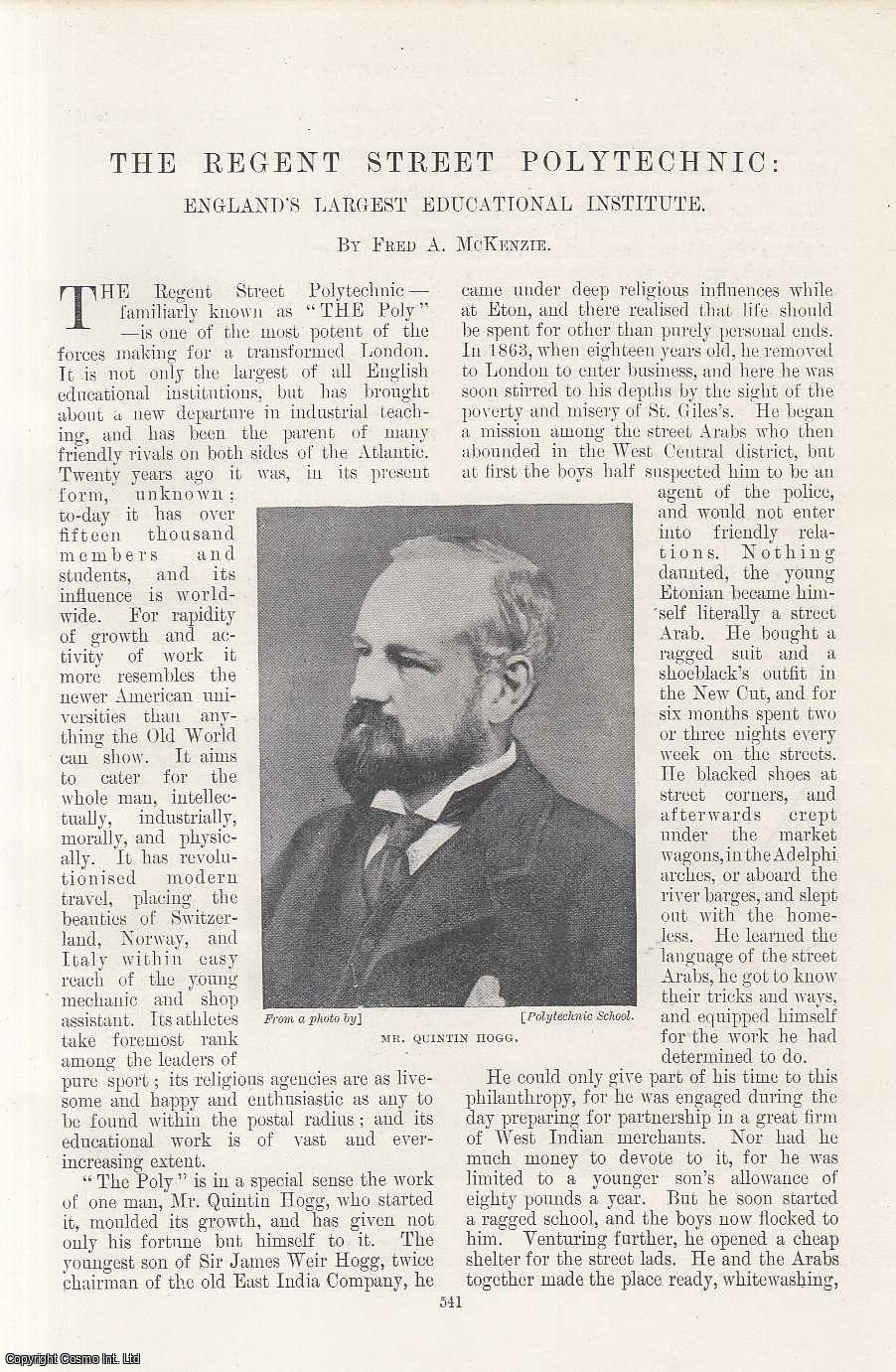 MCKENZIE, FRED A. - The Regent Street Polytechnic: England's Largest Educational Institute. An original article from the Windsor Magazine, 1898.