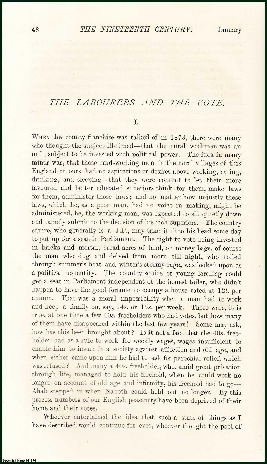 Joseph Arch & George Potter - The Labourers and The Vote. A Complete 2 part uncommon original article from the Nineteenth Century Magazine, 1878.