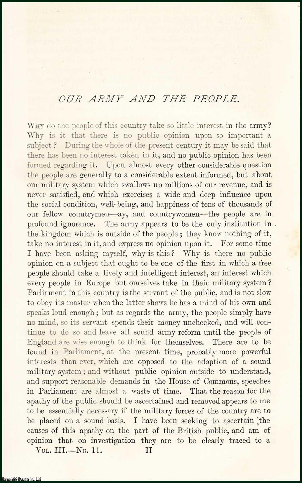 John Holms - Our Army and The People (Part I). An uncommon original article from the Nineteenth Century Magazine, 1878.