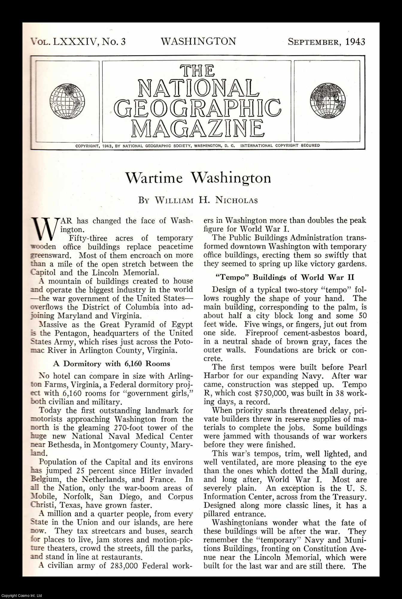 William H. Nicholas - Wartime Washington. An original article from the National Geographic Magazine, 1943.