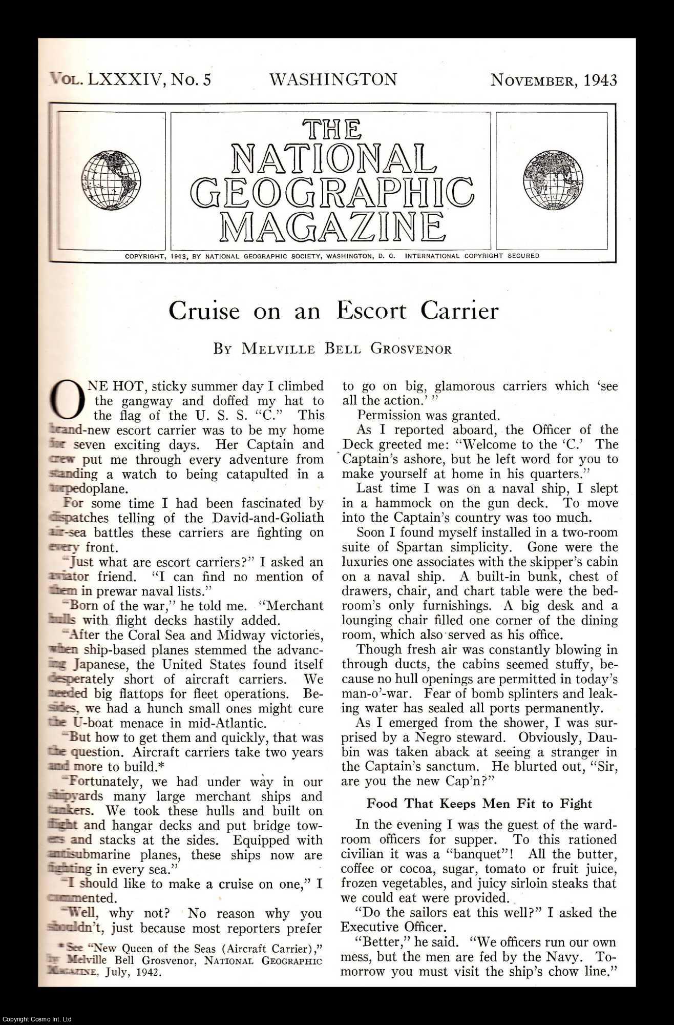 Melville Bell Grosvenor - Cruise on an Escort Carrier. An original article from the National Geographic Magazine, 1943.