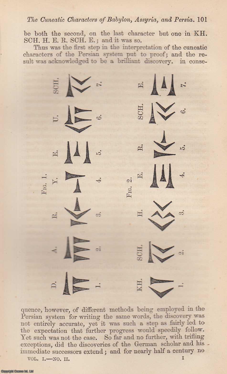 HUMPHREYS, H. NOEL - The Cuneatic Characters of Babylon, Assyria, and Persia - How They Were First Explained. A rare original article from the Intellectual Observer, 1862.