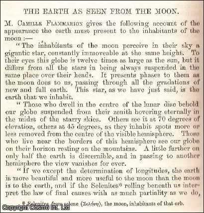 FLAMMARION], [CAMILLE - The Earth as Seen From The Moon. [Early Science Fiction]. An original article from the Intellectual Observer 1864.