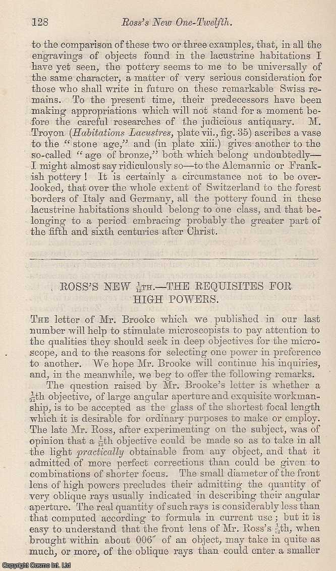 ---. - Ross's New 1/12th. - The Requisites for High Powers. A rare original article from the Intellectual Observer, 1864.