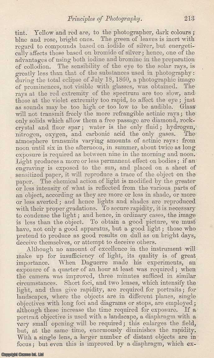 M'GAULEY, J.W. - Principles of Photography. An original article from the Intellectual Observer 1864.
