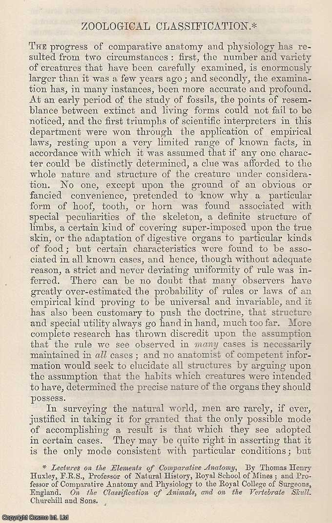 ---. - Zoological Classification. A rare original article from the Intellectual Observer, 1864.