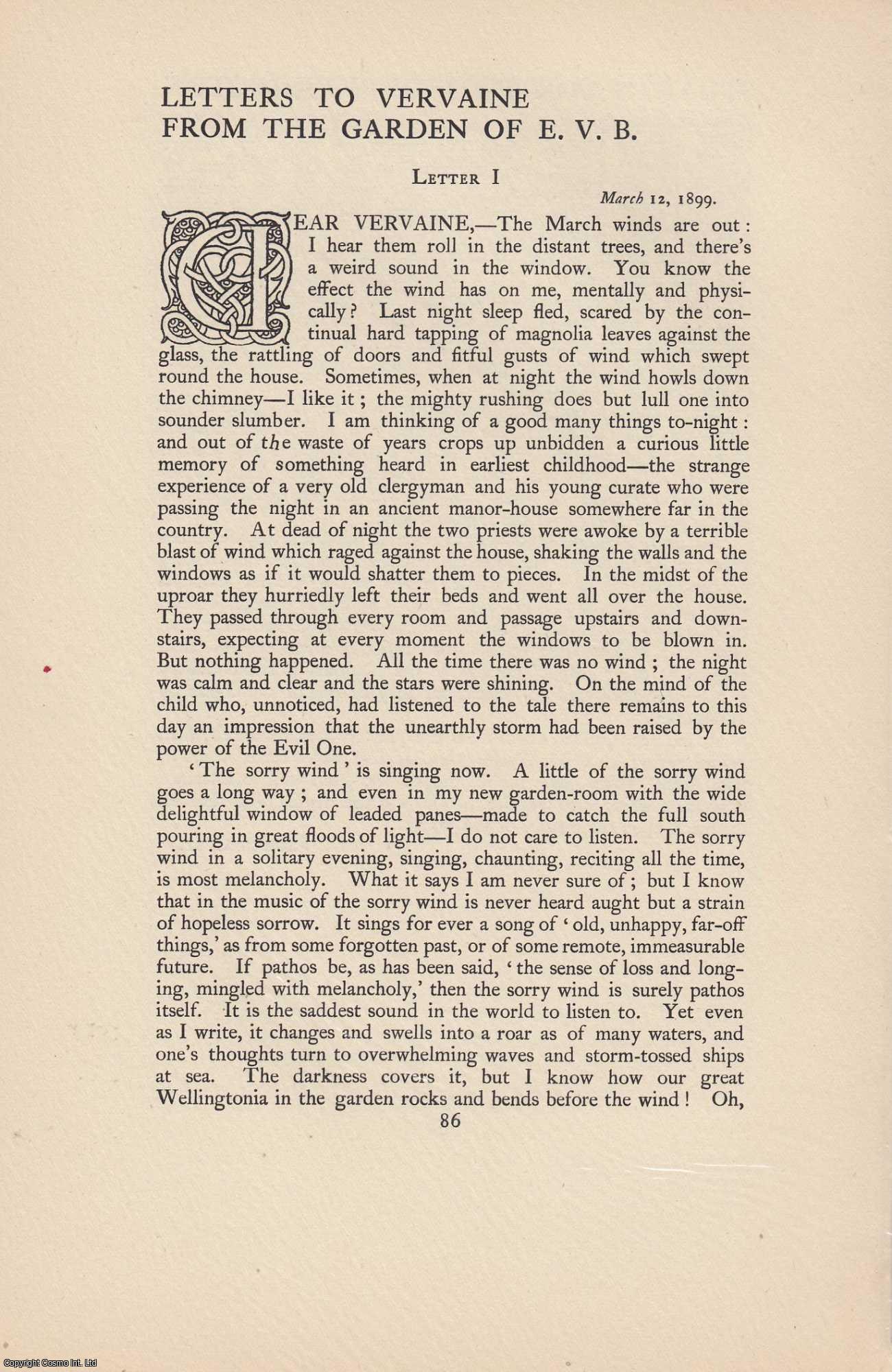 ---. - Letters to Vervaine. From the Garden of E.V.B. A rare original article from the Anglo Saxon Review, 1899.