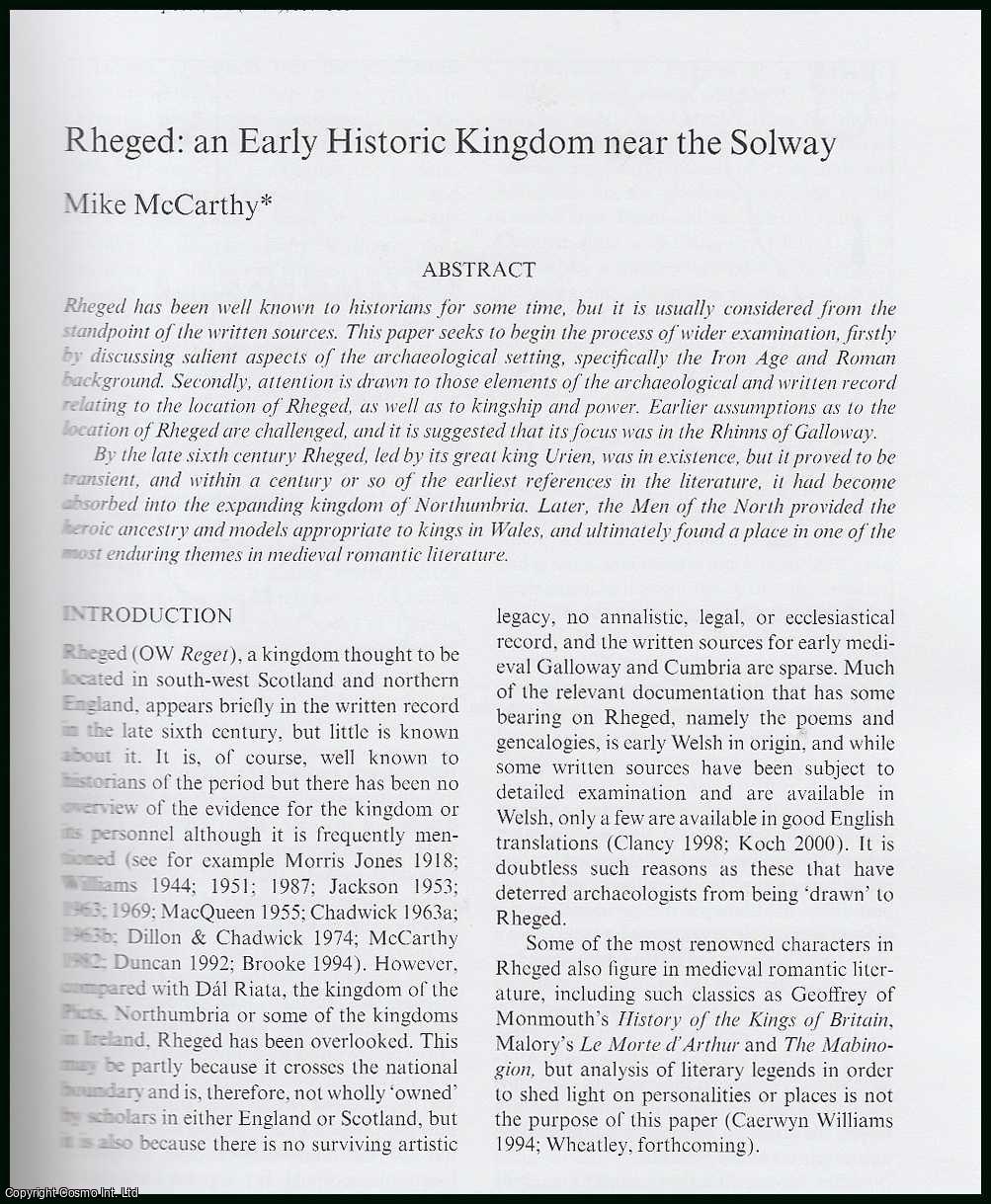 Mike McCarthy - Rheged: An Early Historic Kingdom Near The Solway. An original article from the Proceedings of the Society of Antiquaries of Scotland, 2002.