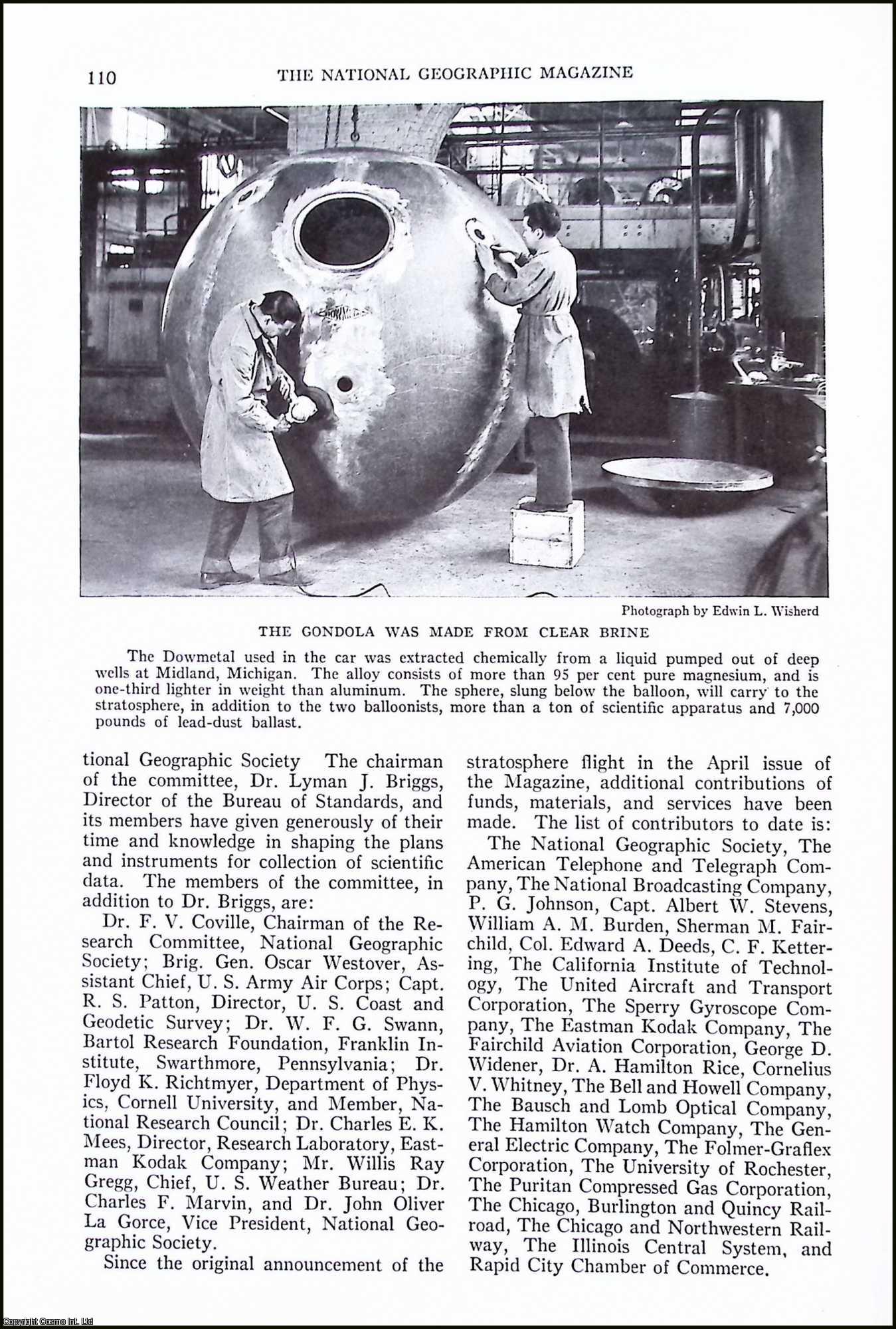 ---. - World's Largest Free Balloon to Explore Stratosphere. An original article from the National Geographic Magazine, 1934.