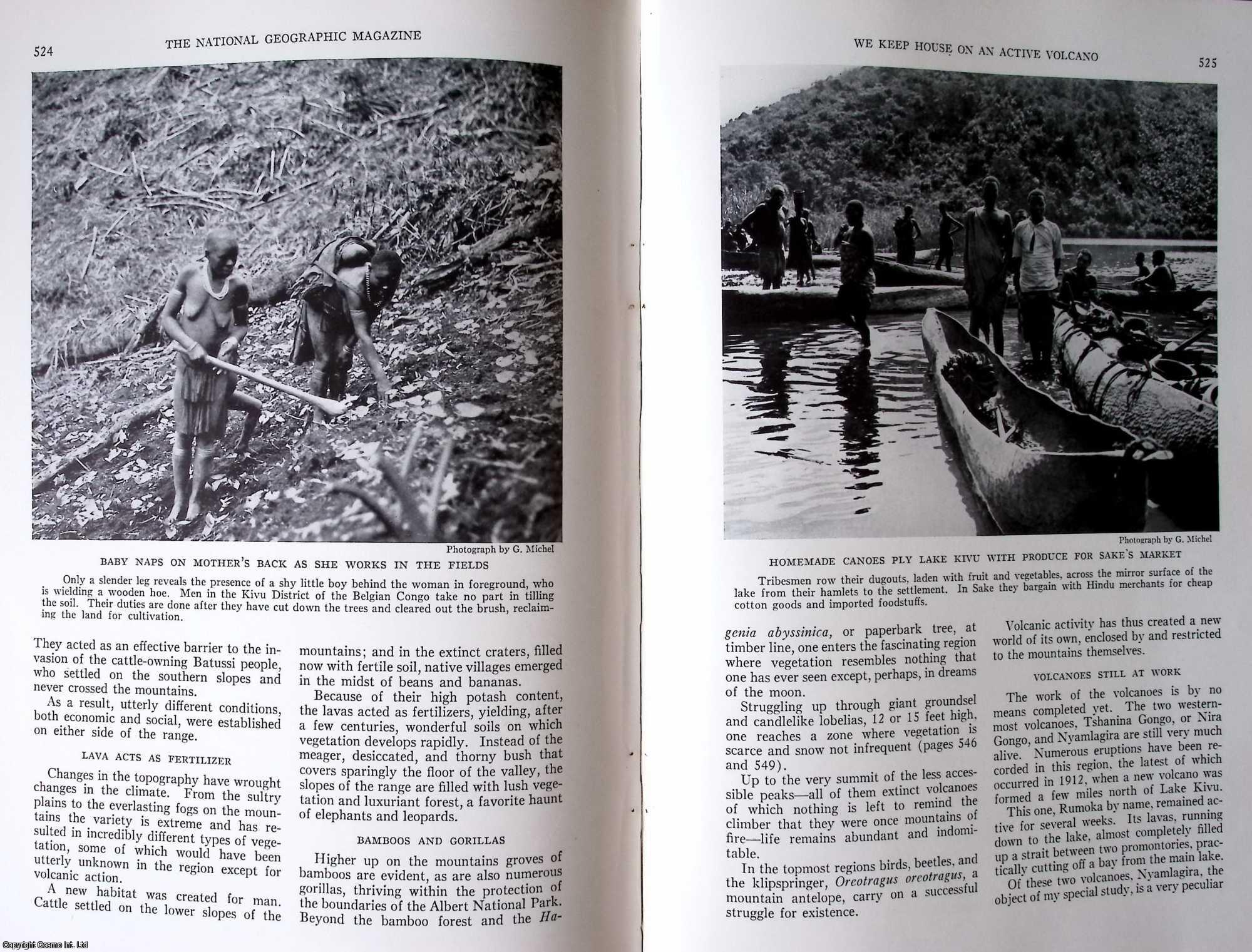 VERHOOGEN, DR. JEAN - We Keep House on an Active Volcano [Nyamlagira, Albert National Park, Kivu District, Belgian Congo]: After Flying to Study a Spectacular Eruption in Belgian Congo, a Geologist Settles Down on a Newborn Craterless Vent for Eight Month's Study. An original article from the National Geographic Magazine, 1939.
