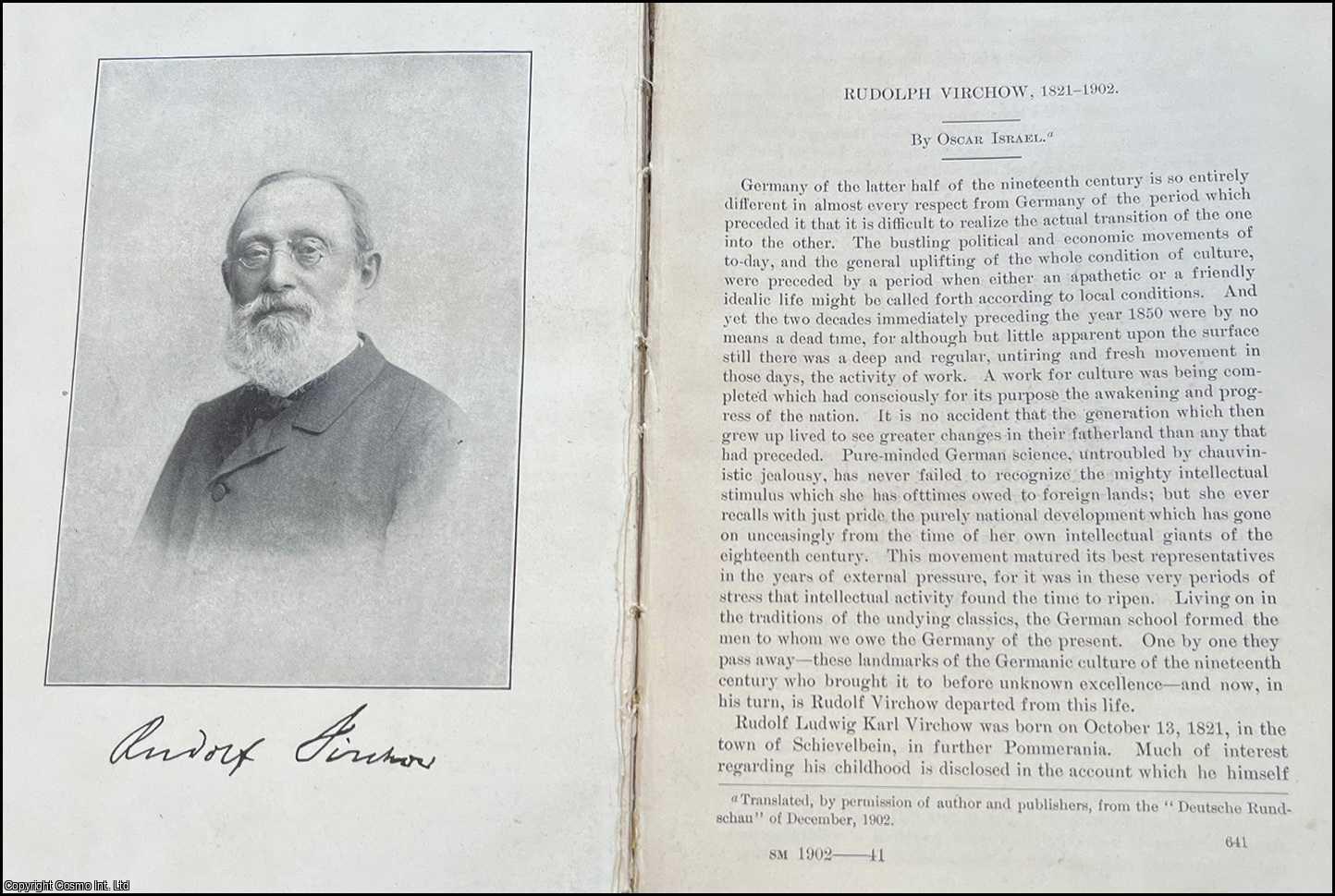 ISRAEL, OSCAR - Rudolph Virchow, 1821-1902. An original article from the Report of the Smithsonian Institution, 1902.
