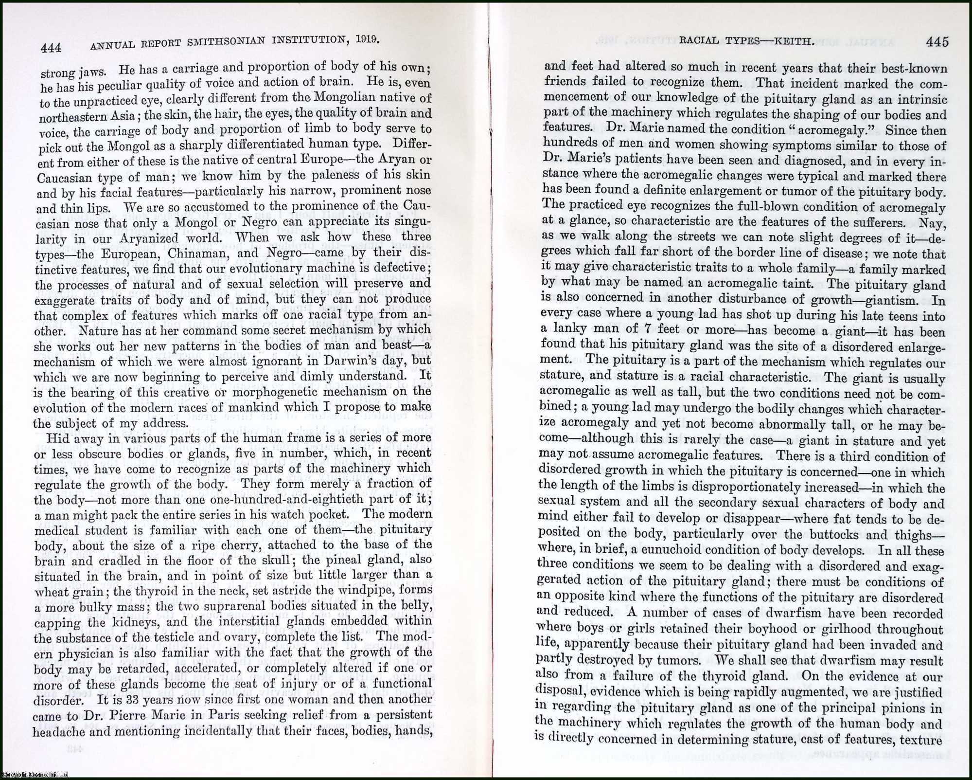KEITH, PROF. ARTHUR - The Differentiation of Mankind into Racial Types. An original article from the Report of the Smithsonian Institution, 1919.