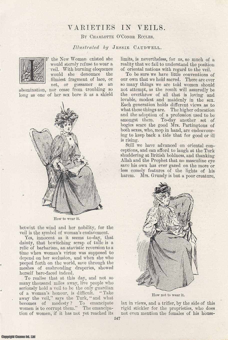 Charlotte O'Conor Eccles - Varieties in Veils, Headwear. Illustrated by Jessie Caudwell. An original article from the Windsor Magazine, 1895.