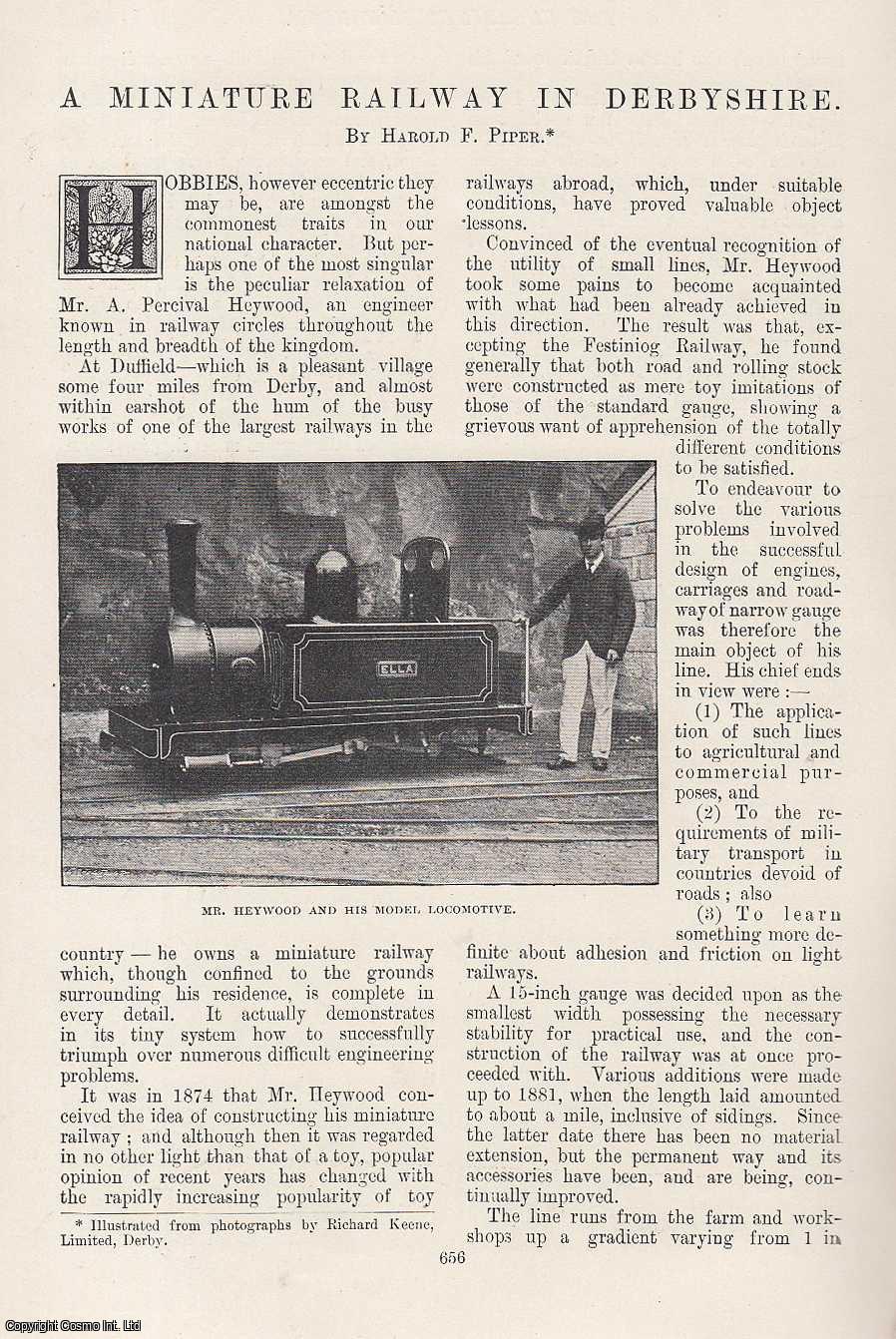 PIPER, HAROLD F. - A Miniature Railway in Derbyshire. Percival Heywood. An original article from the Windsor Magazine, 1895.