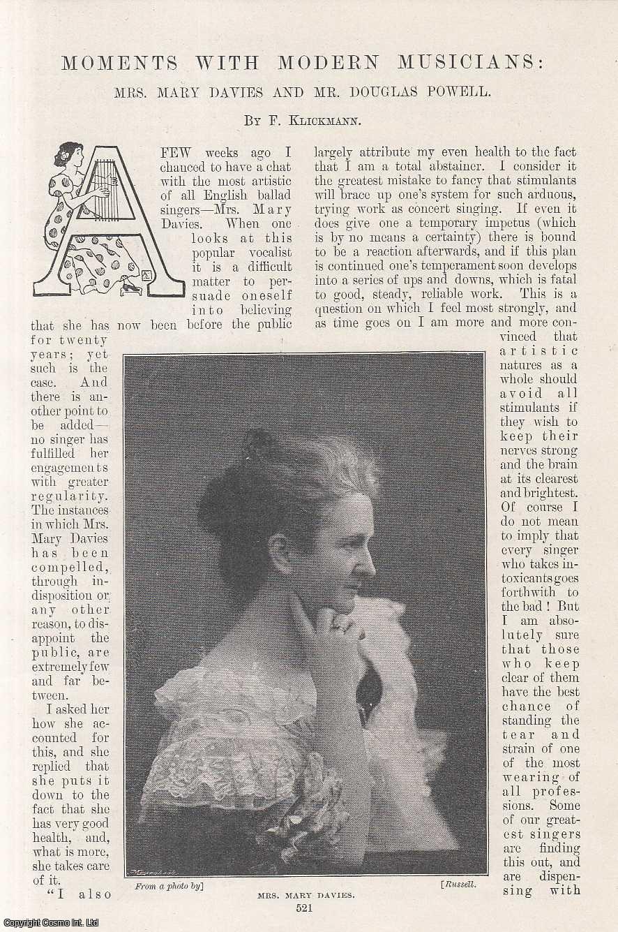 KLICKMANN, F. - Moments with Modern Musicians: Mrs Mary Davies and Mr Douglas Powell. An original article from the Windsor Magazine, 1897.