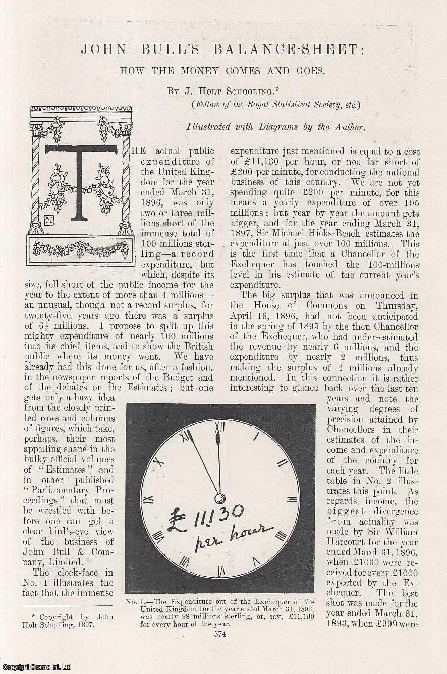 SCHOOLING, J. HOLT - John Bull's Balance-Sheet: How The Money Comes and Goes. Public Expenditure. Illustrated with Diagrams by J. Holt Schooling. An original article from the Windsor Magazine, 1897.