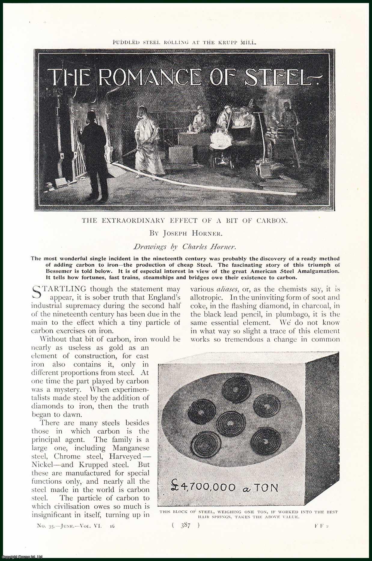 HORNER, JOSEPH - The Romance of Steel. The Extraordinary Effect of a Bit of Carbon. A rare original article from the Harmsworth London Magazine, 1901.