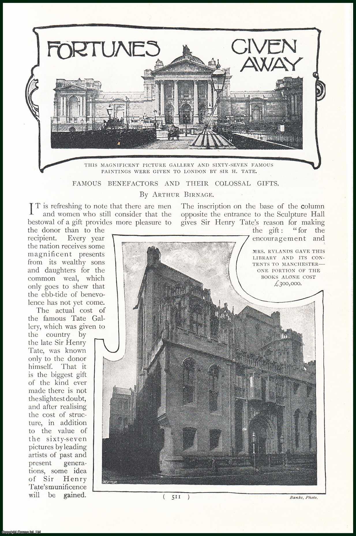BIRNAGE, ARTHUR - Fortunes Given Away. Famous Benefactors and Their Colossal Gifts. A rare original article from the Harmsworth London Magazine, 1901.