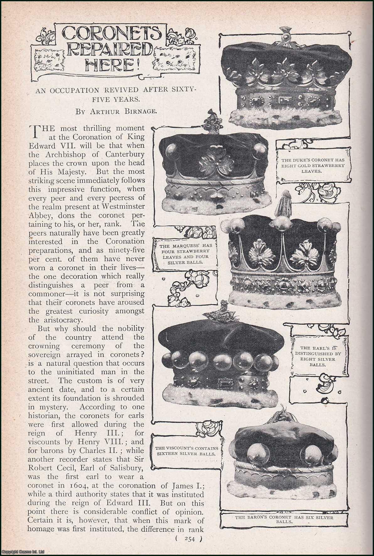 BIRNAGE, ARTHUR - Coronets Repaired Here. An Occupation Revived After Sixty-Five Years. A rare original article from the Harmsworth London Magazine, 1902.