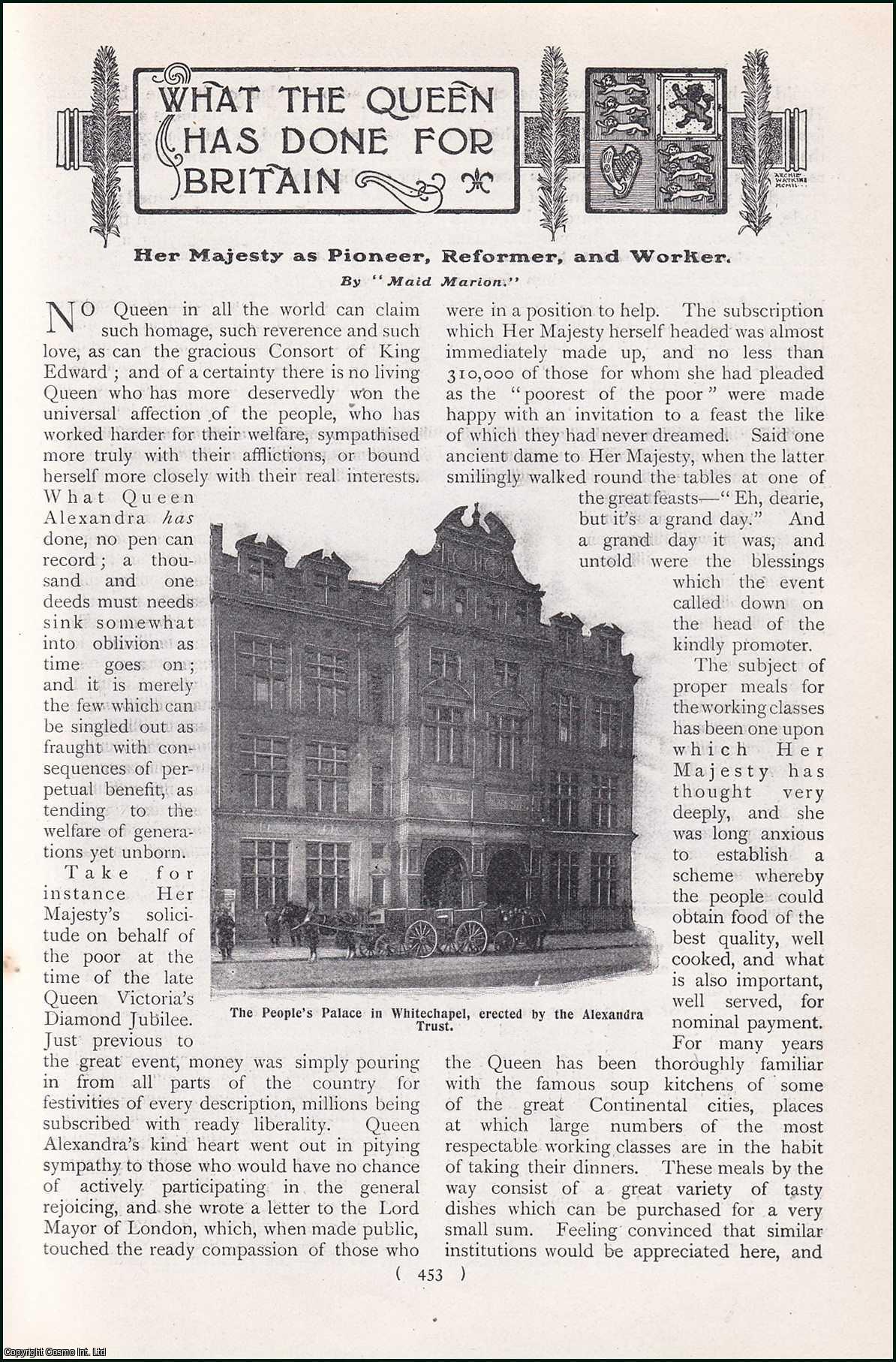 MARION, MAID - What The Queen Has Done For Britain. Her Majesty as Pioneer, Reformer, and Worker. A rare original article from the Harmsworth London Magazine, 1902.
