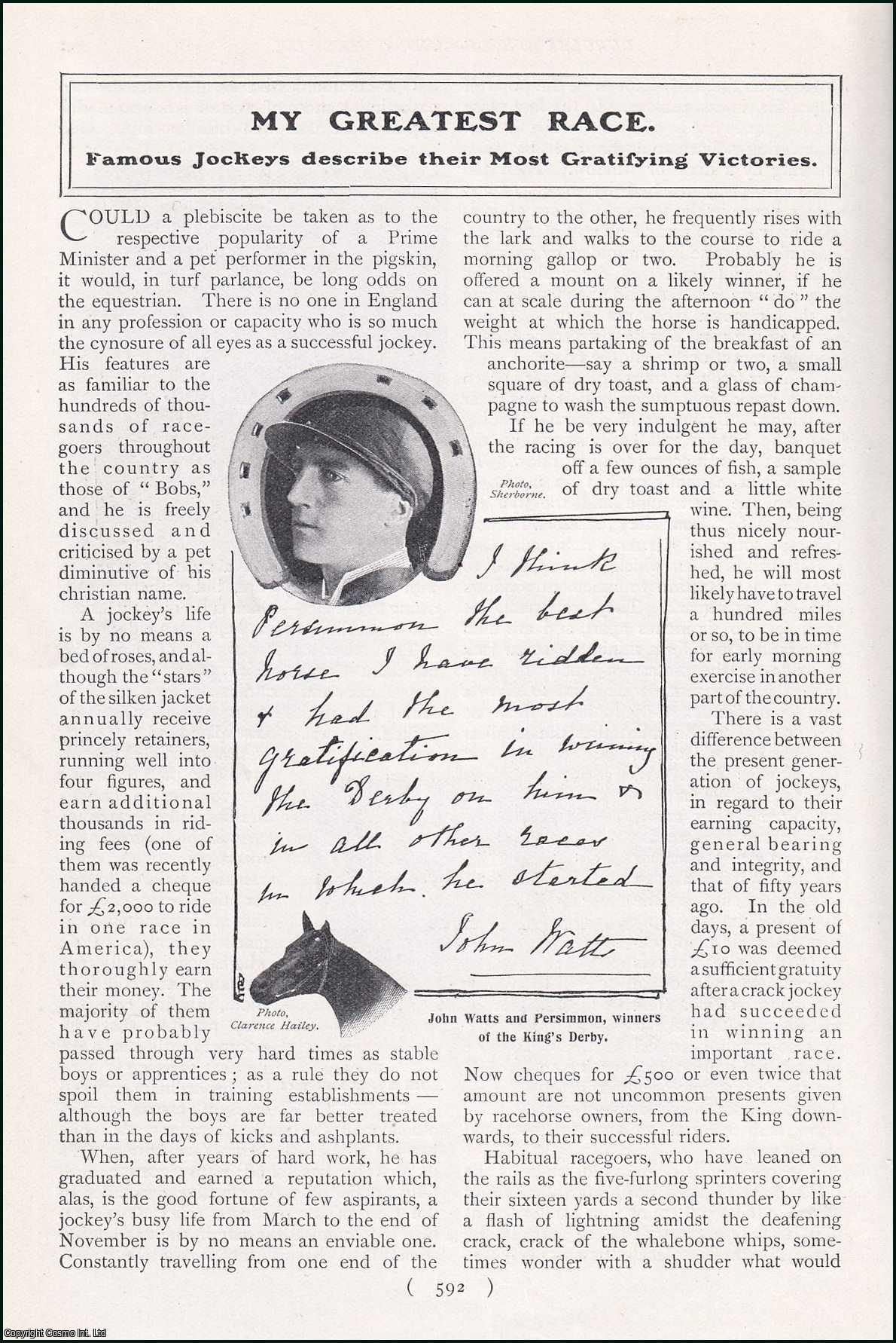 --- - My Greatest Race. Famous Jockeys Describe Their Most Gratifying Victories. A rare original article from the Harmsworth London Magazine, 1902.
