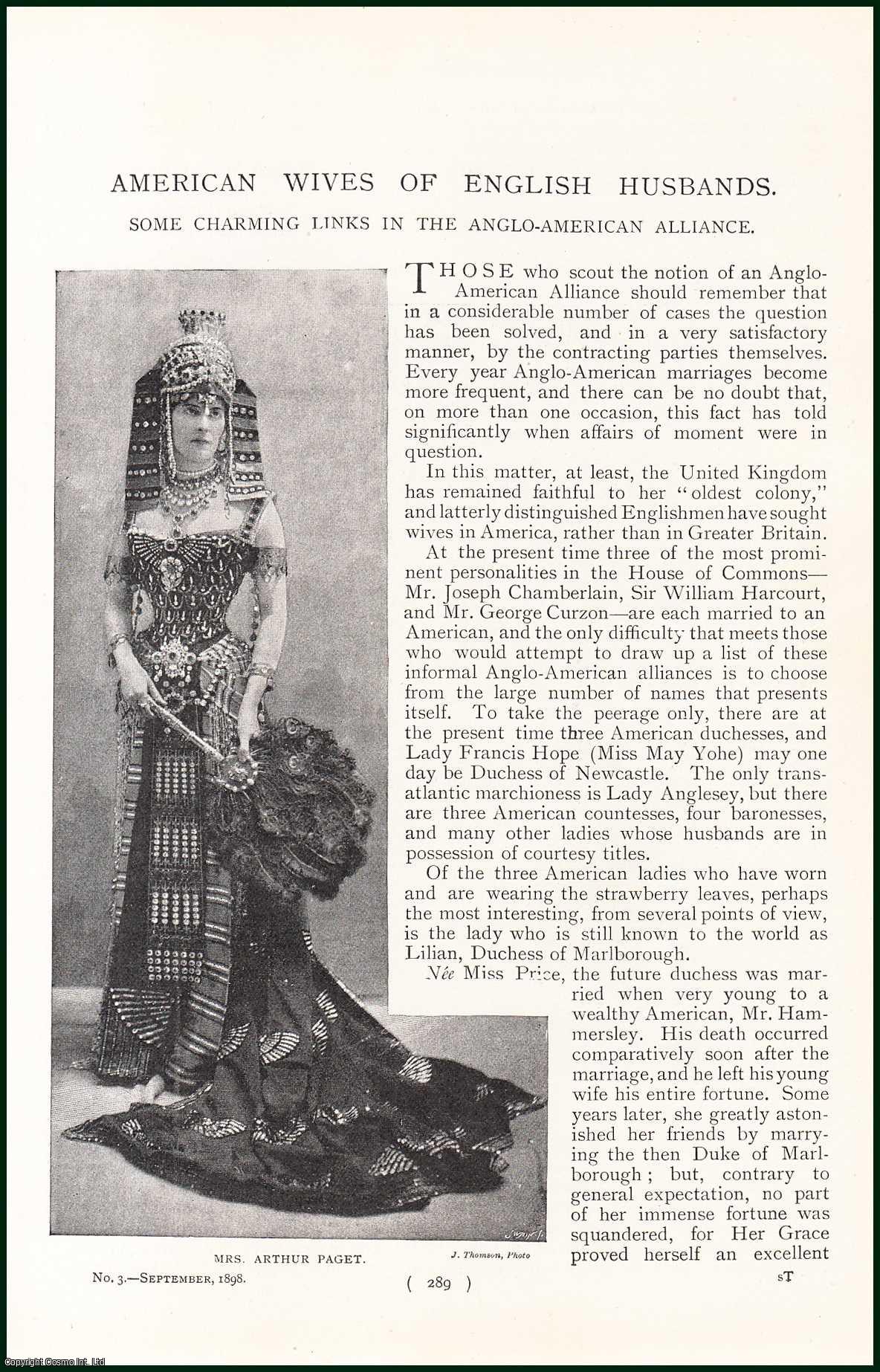 No Author Stated - Lady Terence Blackwood ; Lady Harcourt ; The Duchess of Marlborough ; Lady Arthur Butler & others : American Wives of English Husbands. Some Charming Links in the Anglo-American Alliance. An uncommon original article from the Harmsworth London Magazine, 1898.