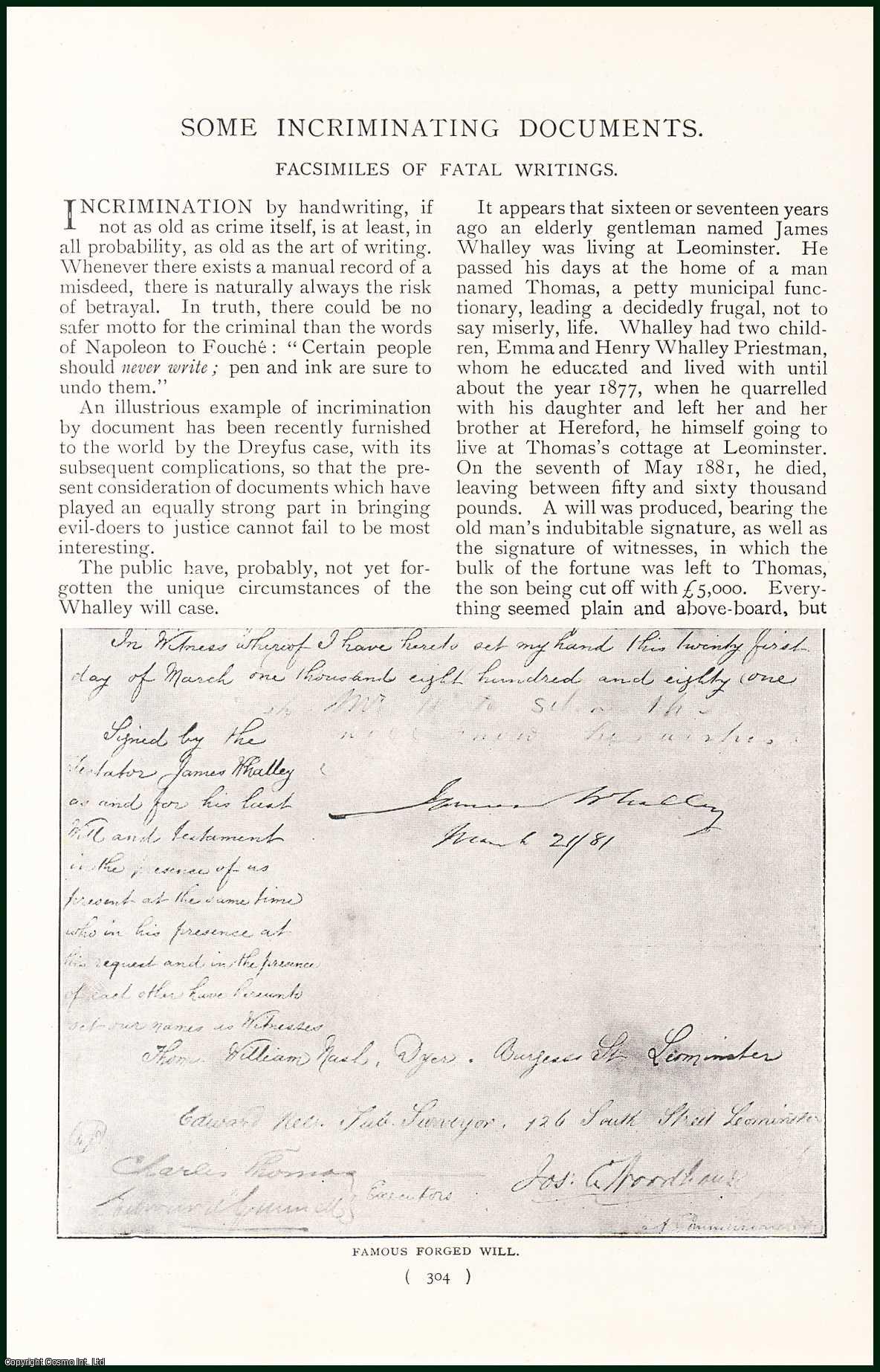---, --- - Some Incriminationg Documents. Facsimilies of Fatal Writings. Forged Wills etc. A rare original article from the Harmsworth London Magazine, 1898-99.