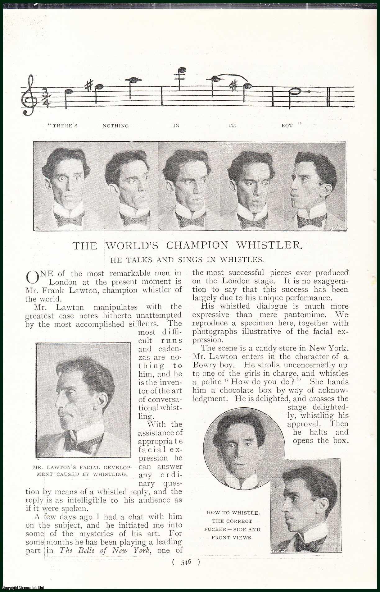 No Author Stated - Mr. Frank Lawton, The World's Champion Whistler: He Talks & Sings in Whistles. An uncommon original article from the Harmsworth London Magazine, 1898.