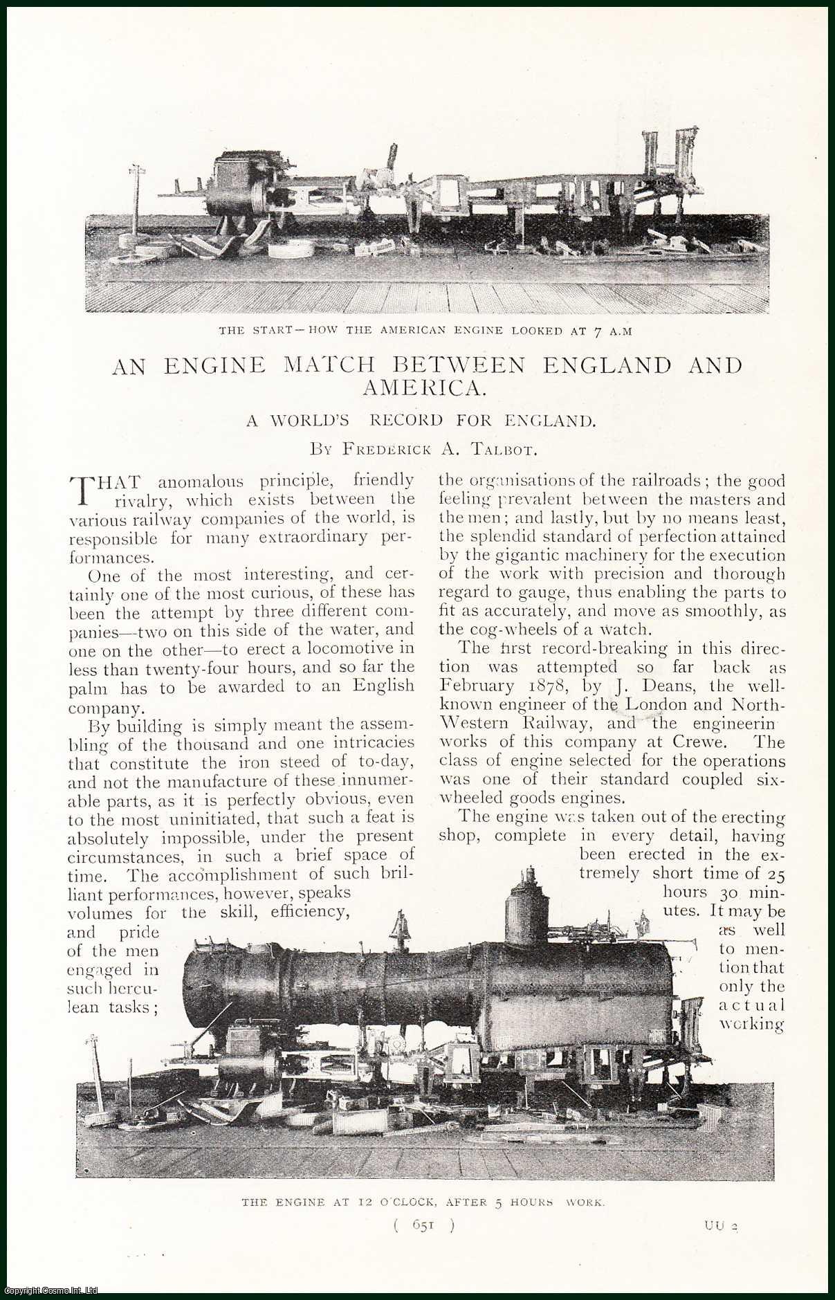TALBOT, FREDERICK A. - An Engine Match Between England And America. A World's Record For England. A rare original article from the Harmsworth London Magazine, 1898-99.