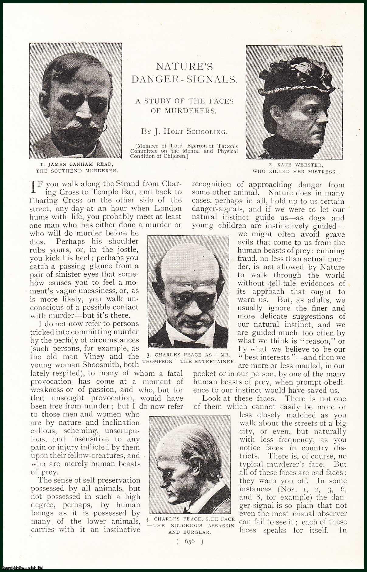 J. Holt Schooling - Henry Fowler ; Albert Milsom, The Muswell Hill Murderers ; Percy Lefroy Mapleton, Who Killed Mr. Gold on The Brighton Line & others : Nature's Danger Signals. A Study of the Faces of Murderers, illustrated with Photographs taken from Models in Madame Tussaud's Exhibition. An uncommon original article from the Harmsworth London Magazine, 1898.
