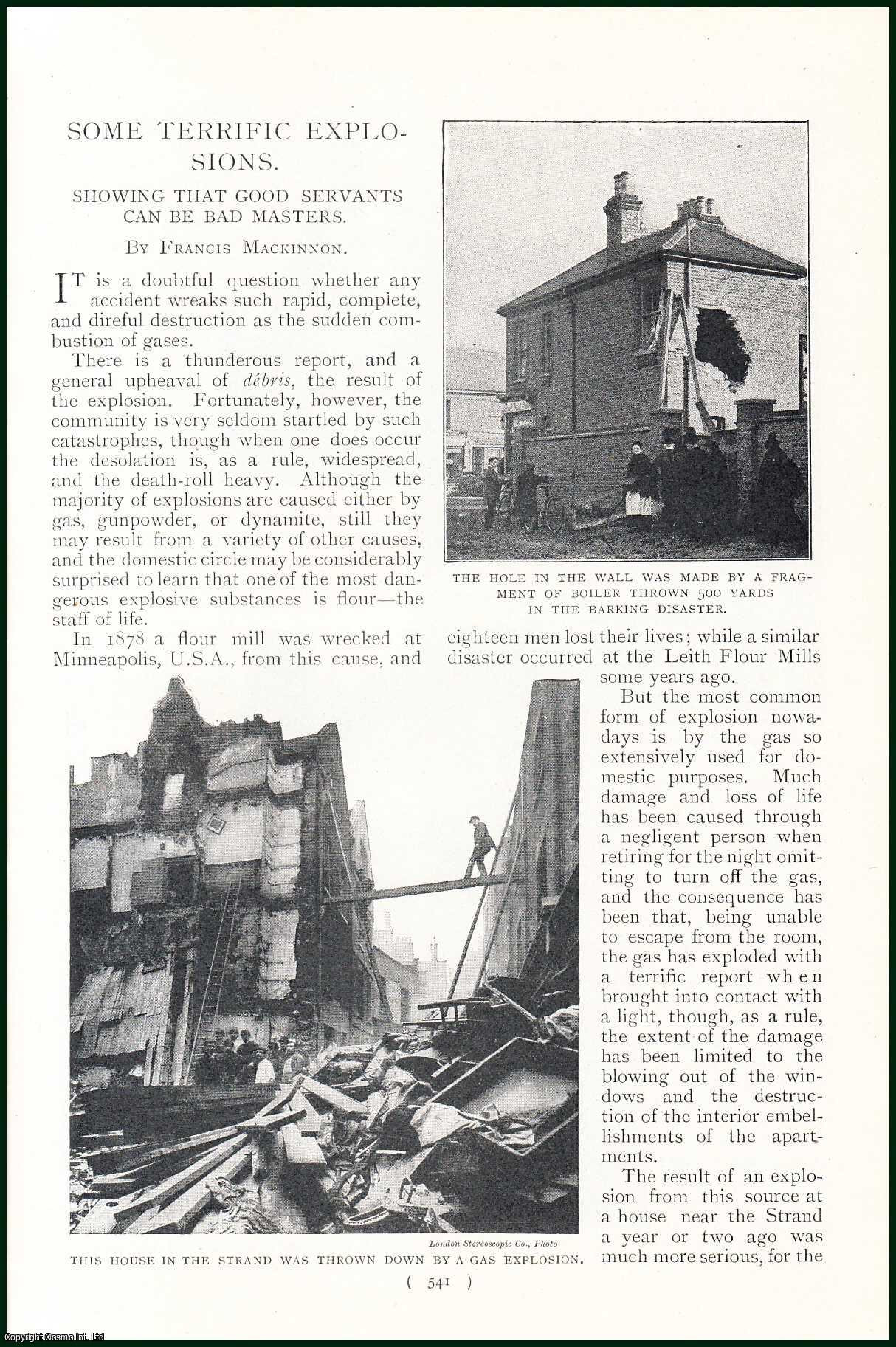 Francis Mackinnon - Some Terrific Explosions, Showing That Good Servants Can Be Bad Masters : Twelve Boilers ar Redcar ; Explosion at Johannesburg ; An Exploded Boiler Which Knocked A Hole in a Baker's House At Barking & more. An uncommon original article from the Harmsworth London Magazine, 1899.