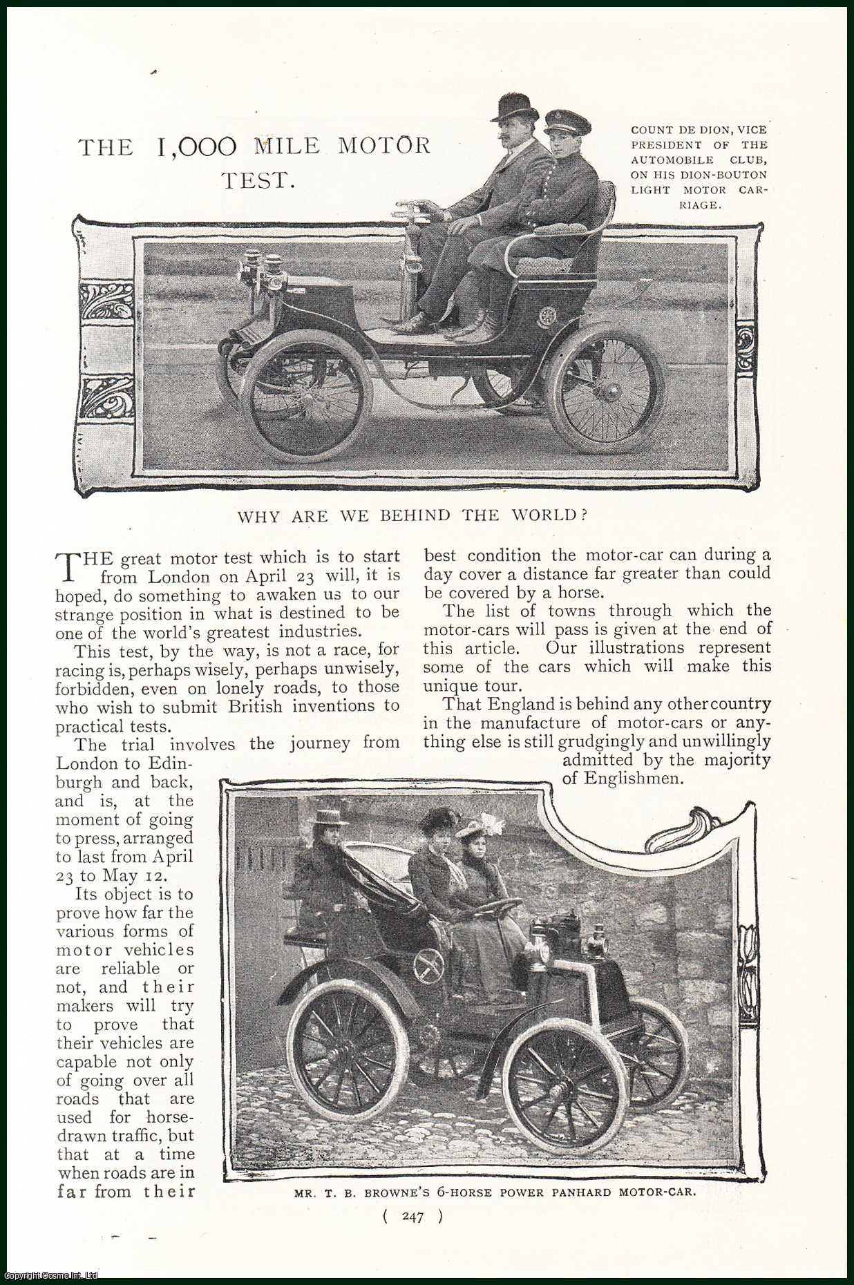 No Author Stated - The 1,000 Mile Motor Test, The London To Edinburgh and Back Test : Why Are We Behind The World. An uncommon original article from the Harmsworth London Magazine, 1901.