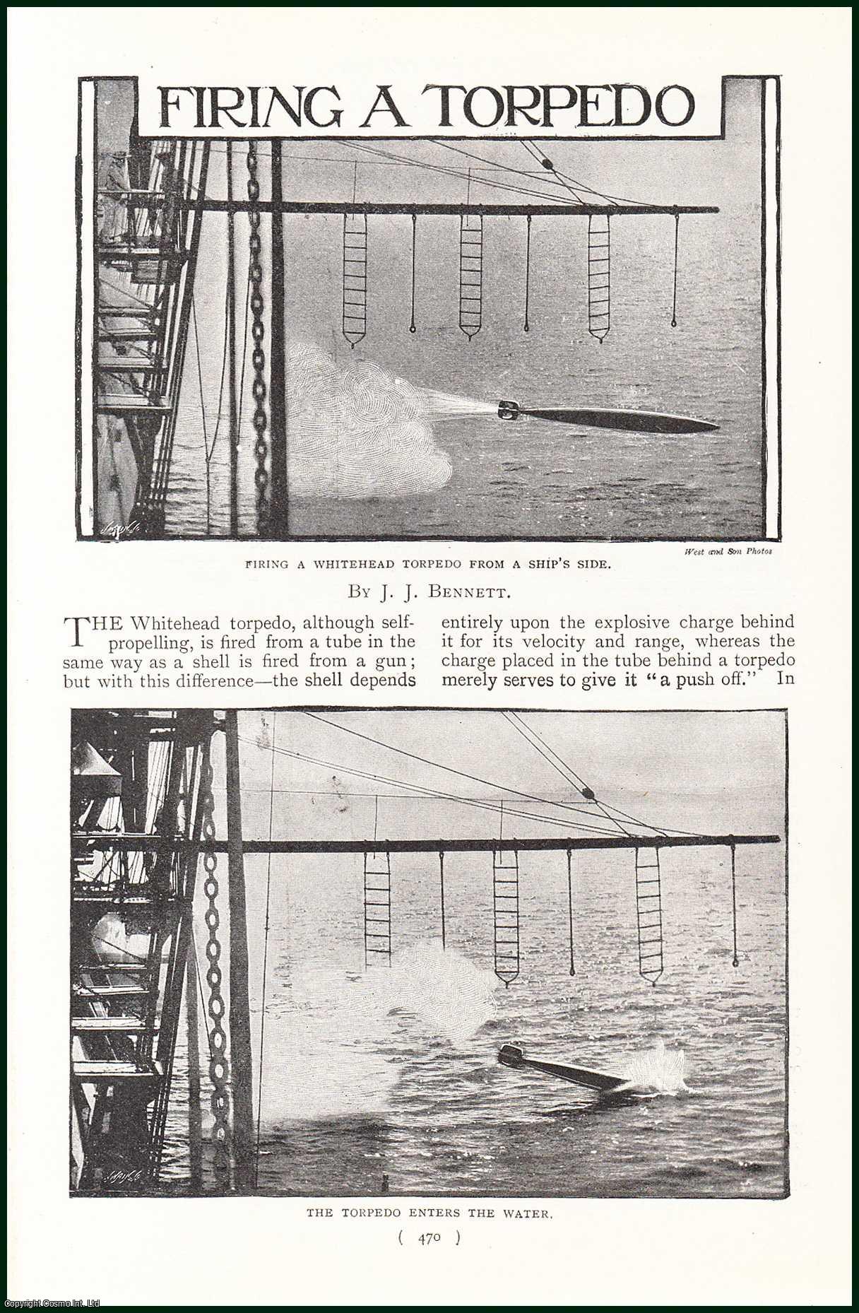 J.J. Bennett - The Whitehead Torpedo : Firing A Torpedo From A Ship's Side. An uncommon original article from the Harmsworth London Magazine, 1901.