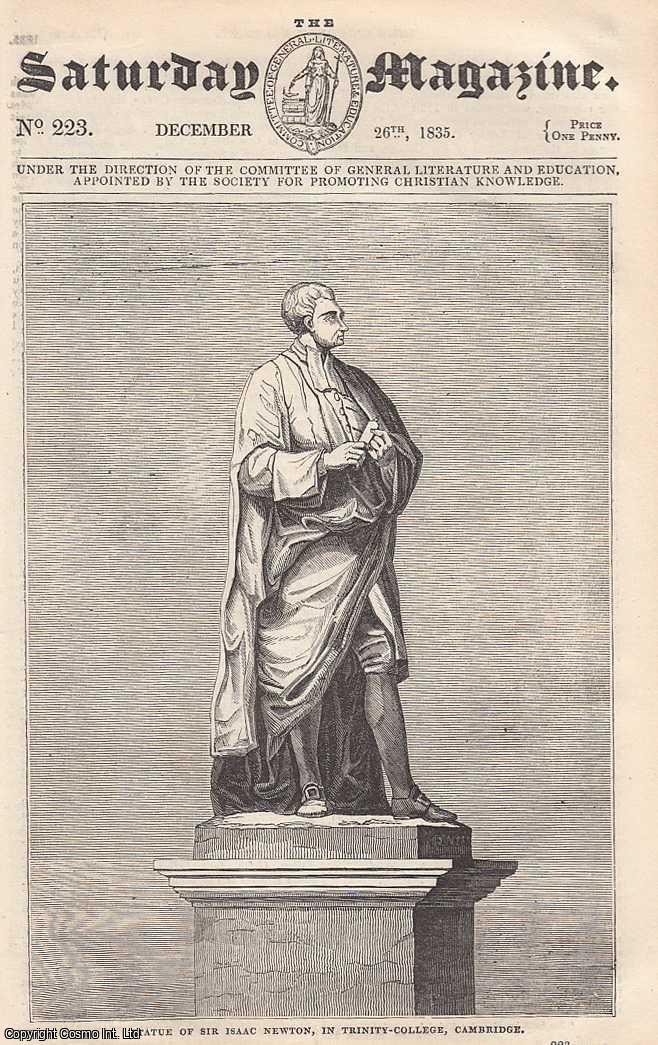 Saturday Magazine - Queen Elizabeth ; Cheese, as made in England and in other Countries, Modes of Making It, Properties of the Milk of Various Animals ; Statue of Sir Isaac Newton, in Trinity-College Cambridge ; The Bouquetin or Ibex. Issue No. 223, December 26th, 1835. A complete rare weekly issue of the Saturday Magazine, 1835.