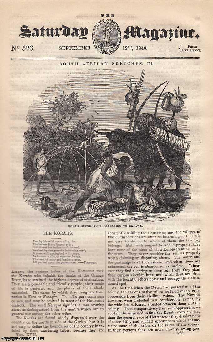 --- - The Korahs; Vanity of Intellect; Plymouth & Devonport No. III; Nuts and Nutting; The Influence of Flowers, etc. Issue No. 526, September 12th, 1840. A complete rare weekly issue of the Saturday Magazine, 1840.