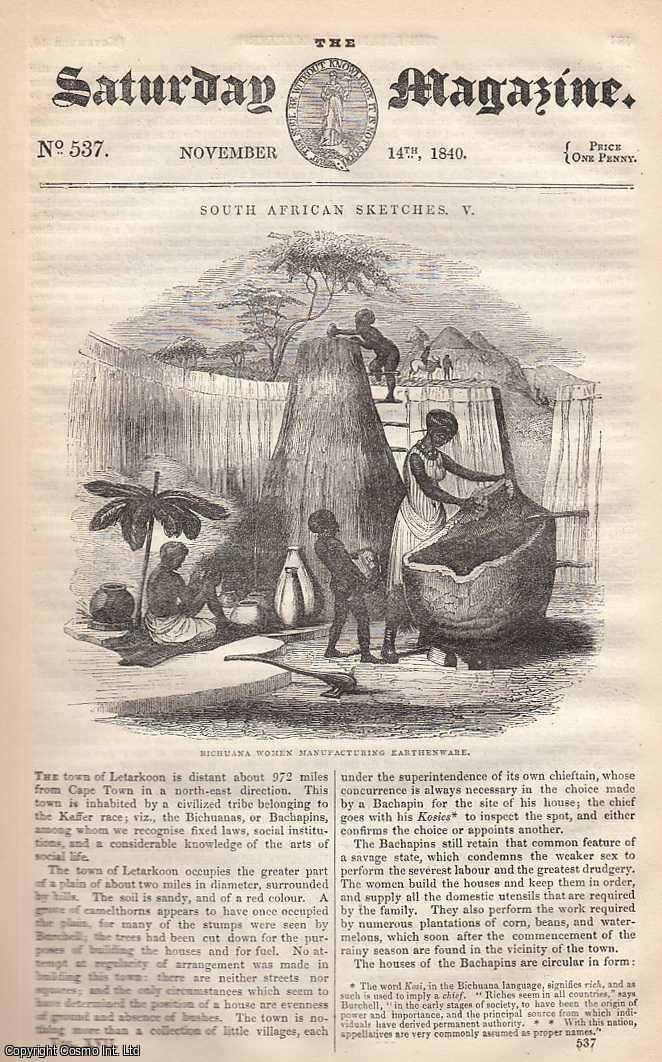 Saturday Magazine - The Bichuanas, or Bachapins; Gems and Gemstones; English Generosity; The Syrian Coast. Issue No. 537, November 14th, 1840. A complete rare weekly issue of the Saturday Magazine, 1840.