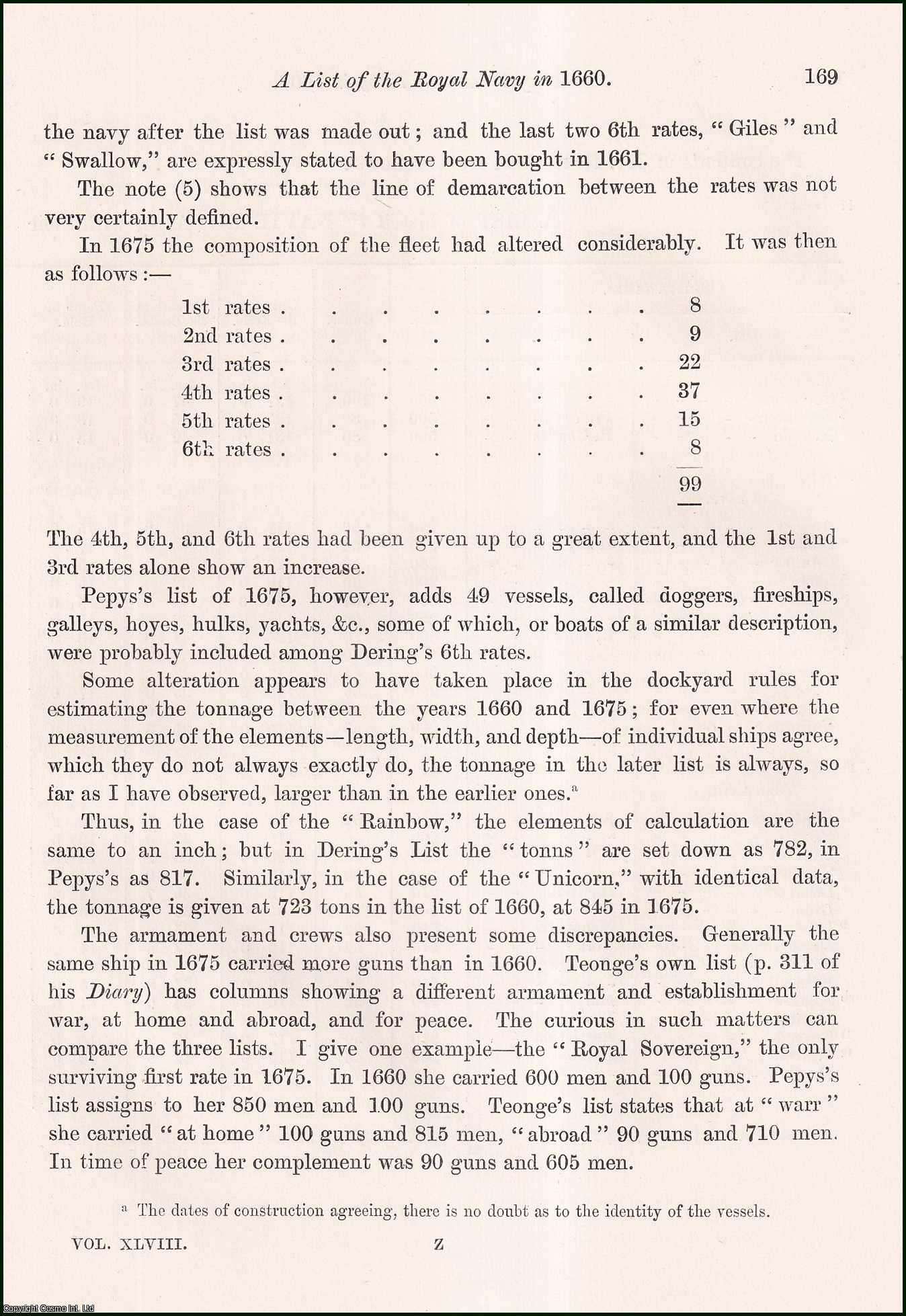 Charles Spencer Perceval. - On a List of the Royal Navy in 1600. An uncommon original article from the journal Archaeologia, 1884.