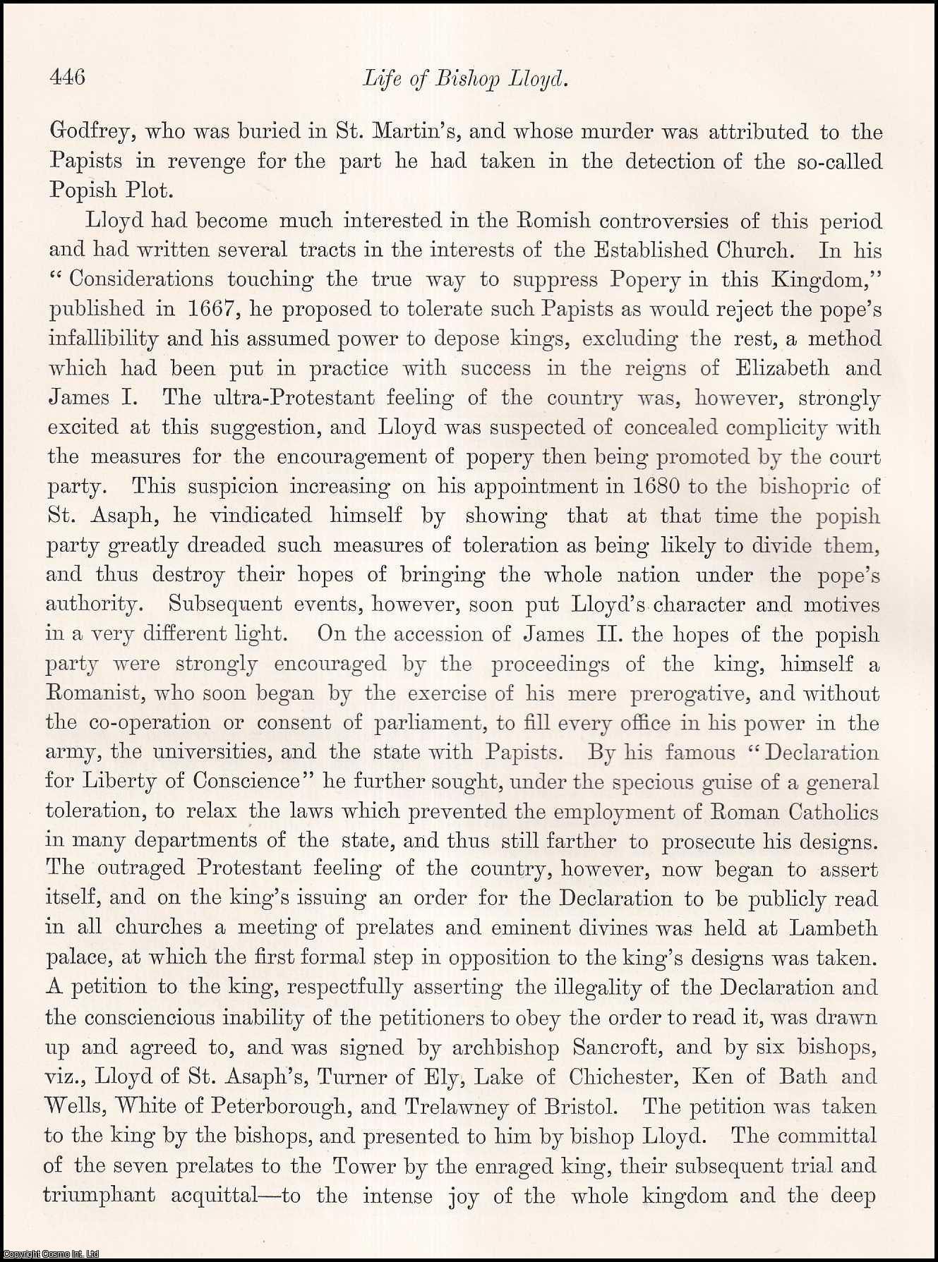 James Herbert Cooke, F.S.A. - Life of Bishop Lloyd. An uncommon original article from the journal Archaeologia, 1886.