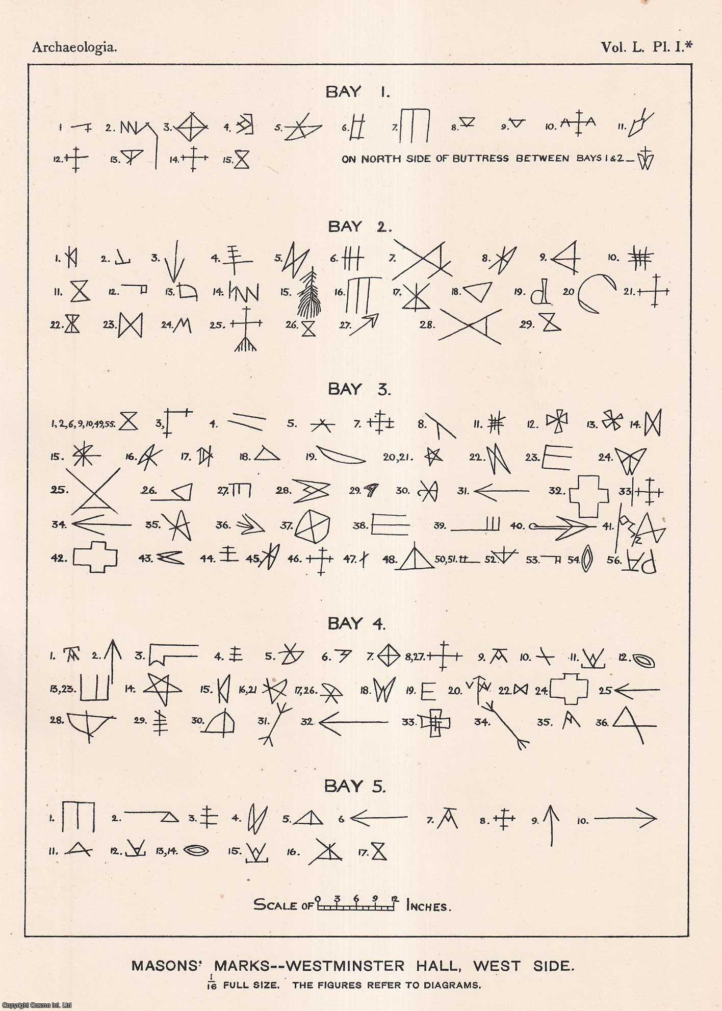 Edwin Freshfield, LL.D., V.P. - Masons' Marks at Westminster Hall. An uncommon original article from the journal Archaeologia, 1887.