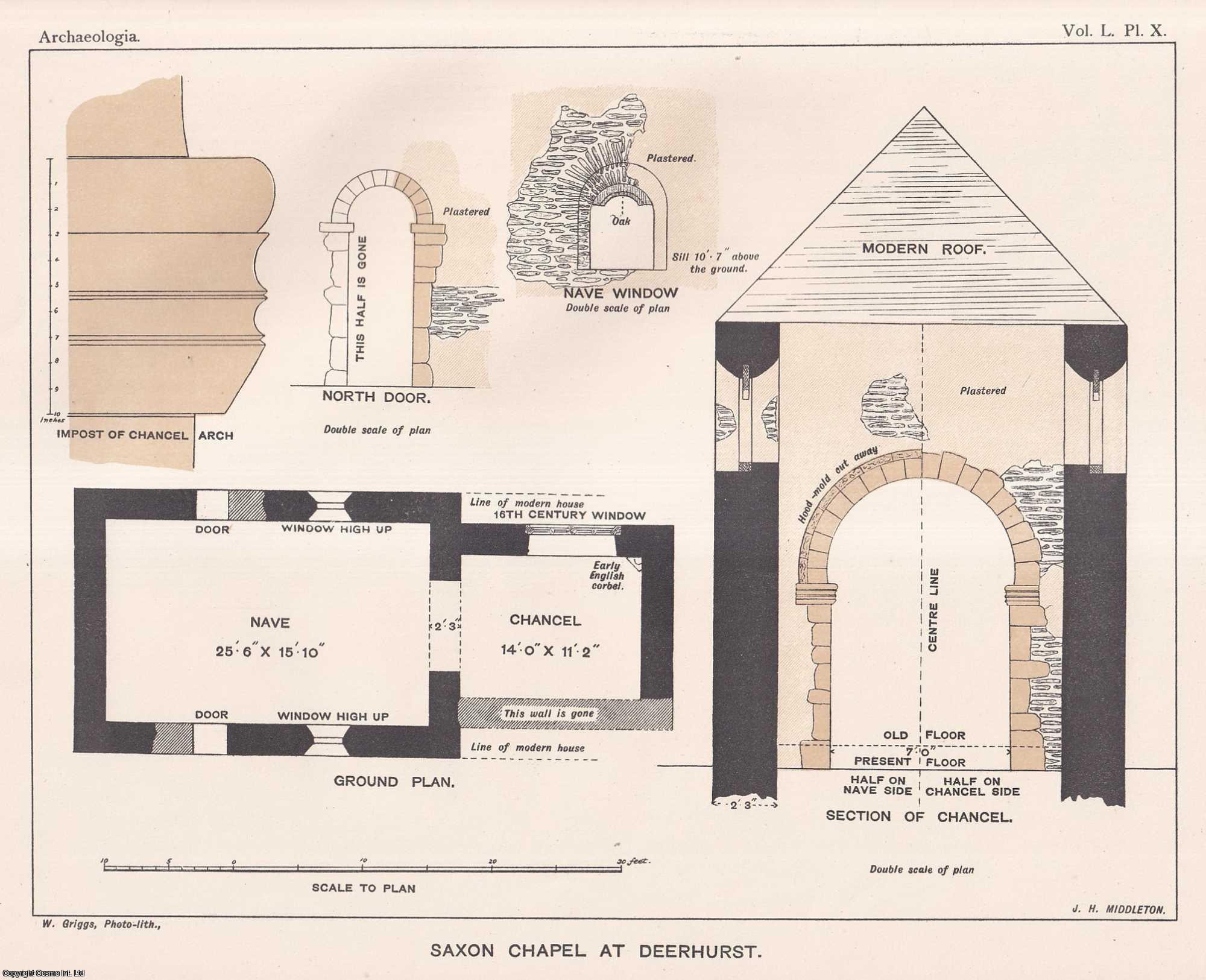 John Henry Middleton, M.A., F.S.A. - On a Saxon Chapel at Deerhurst, Gloucestershire. An uncommon original article from the journal Archaeologia, 1887.