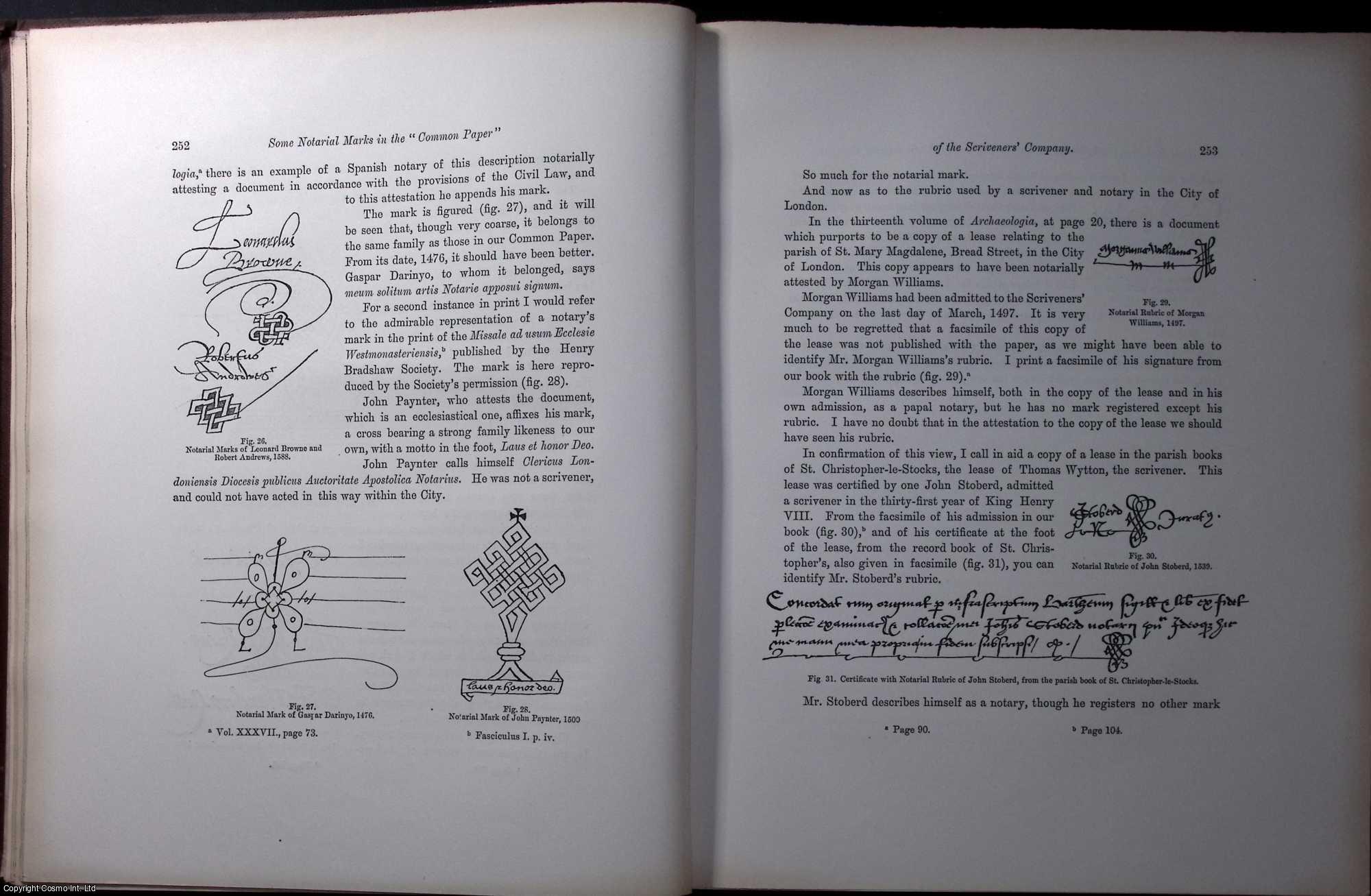 Edwin Freshfield, Esq., LL.D. - Some Notarial Marks in theCommon Paperof the Sriveners' Company. An uncommon original article from the journal Archaeologia, 1895.