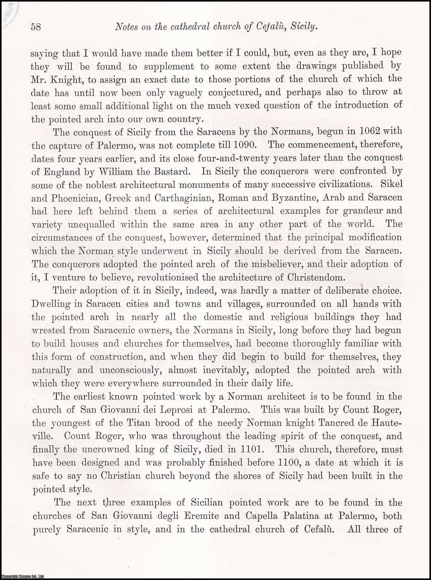 George Hubbard, Esq., - Notes on the cathedral church of Cefalu, Sicily. An uncommon original article from the journal Archaeologia, 1898.