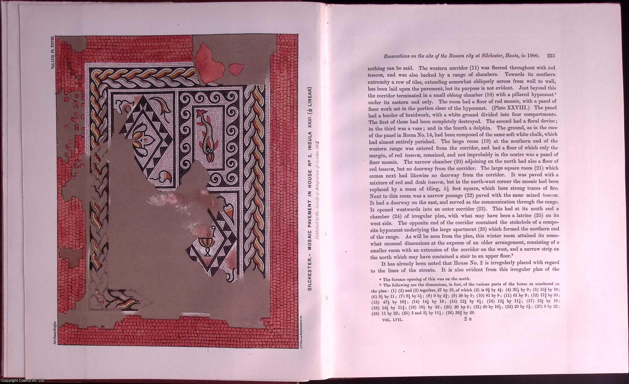 George E. Fox, Esq., M.A., F.S.A., W.H. St. John Hope, Esq., M.A., and Clement Reid, Esq., F.R.S. - 1900, Excavations on the site of the Roman city at Silchester, Hants. An uncommon original article from the journal Archaeologia.