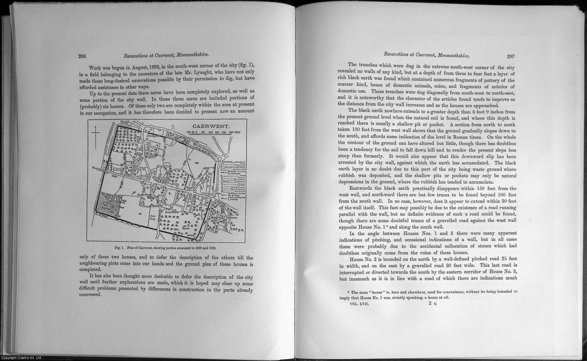 A.T. MARTIN, ESQ., M.A., F.S.A., AND THOMAS ASHBY, JUN., ESQ., M.A., F.S.A., ALSO WITH NOTES BY ALFRED E. HUDD, ESQ., F.S.A. - Excavations at Caerwent, Monmouthshire, on the Site of the Roman City of Venta Silurum, in 1899 and 1900. A rare original article from the journal Archaeologia, 1901.