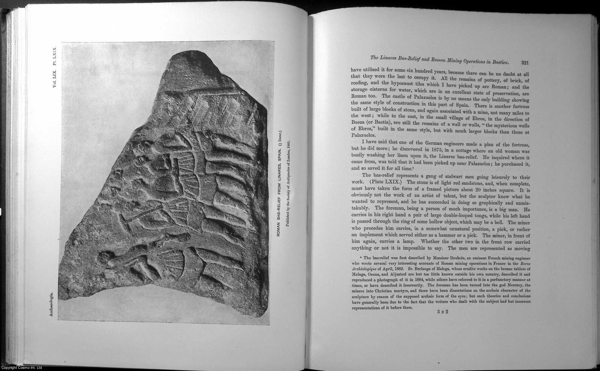 Horace Sandars, Esq. - The Linares Bas-Relief and Roman Mining Operations in Baetica. An uncommon original article from the journal Archaeologia, 1905.