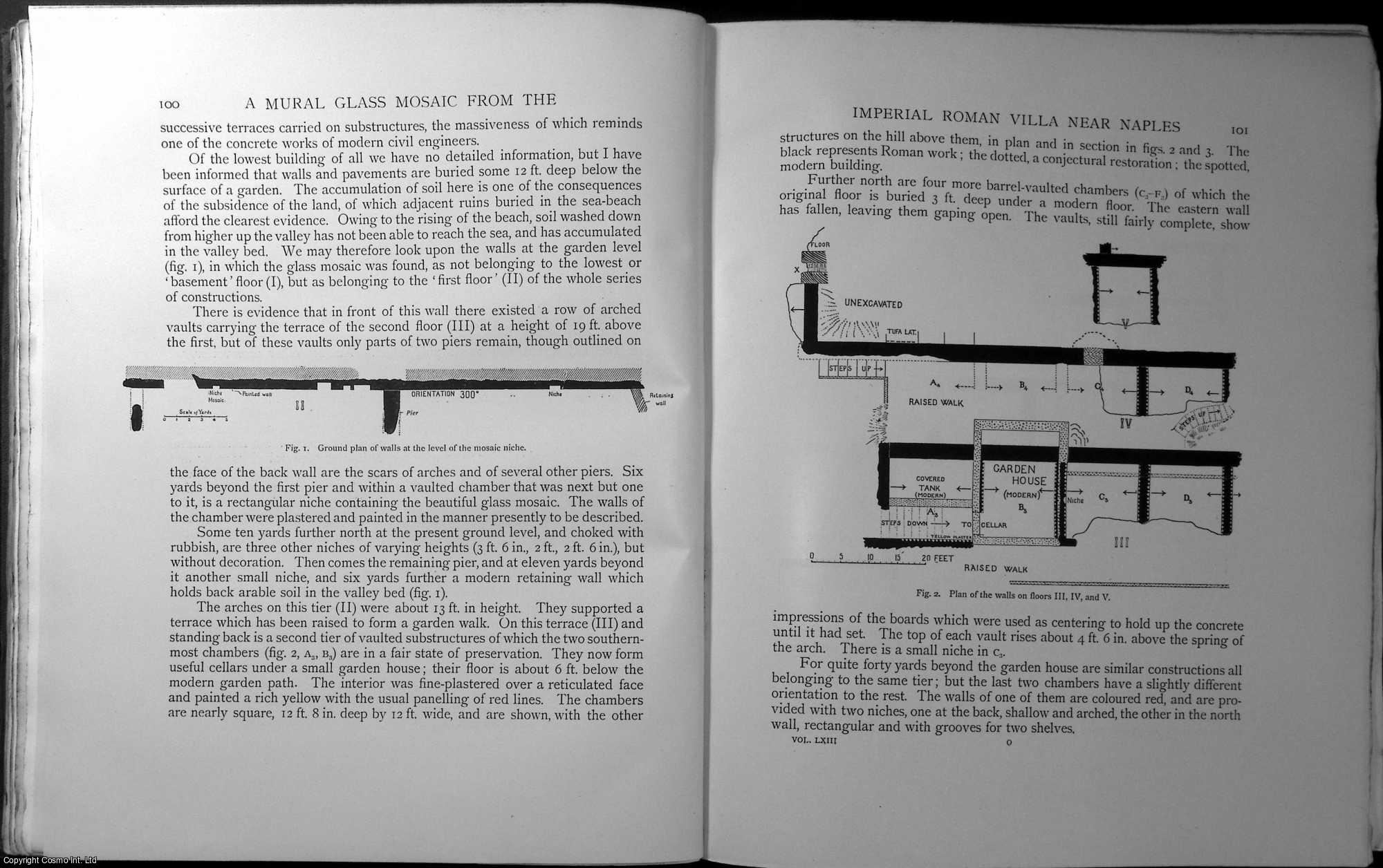 R.T. Gunther, Esq., M.A., (with a note by J.J. Manley, Esq.) - A Mural Glass Mosaic from the Imperial Roman Villa near Naples. A rare original article from the journal Archaeologia, 1911.